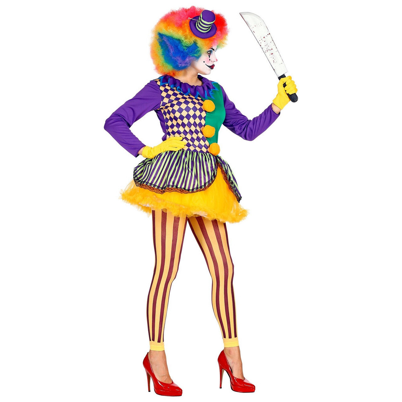 Op deze afbeelding zie je een Kostuums, van het merk Widmann. Knettergek Joker Circus Clown Vrouw Kostuum