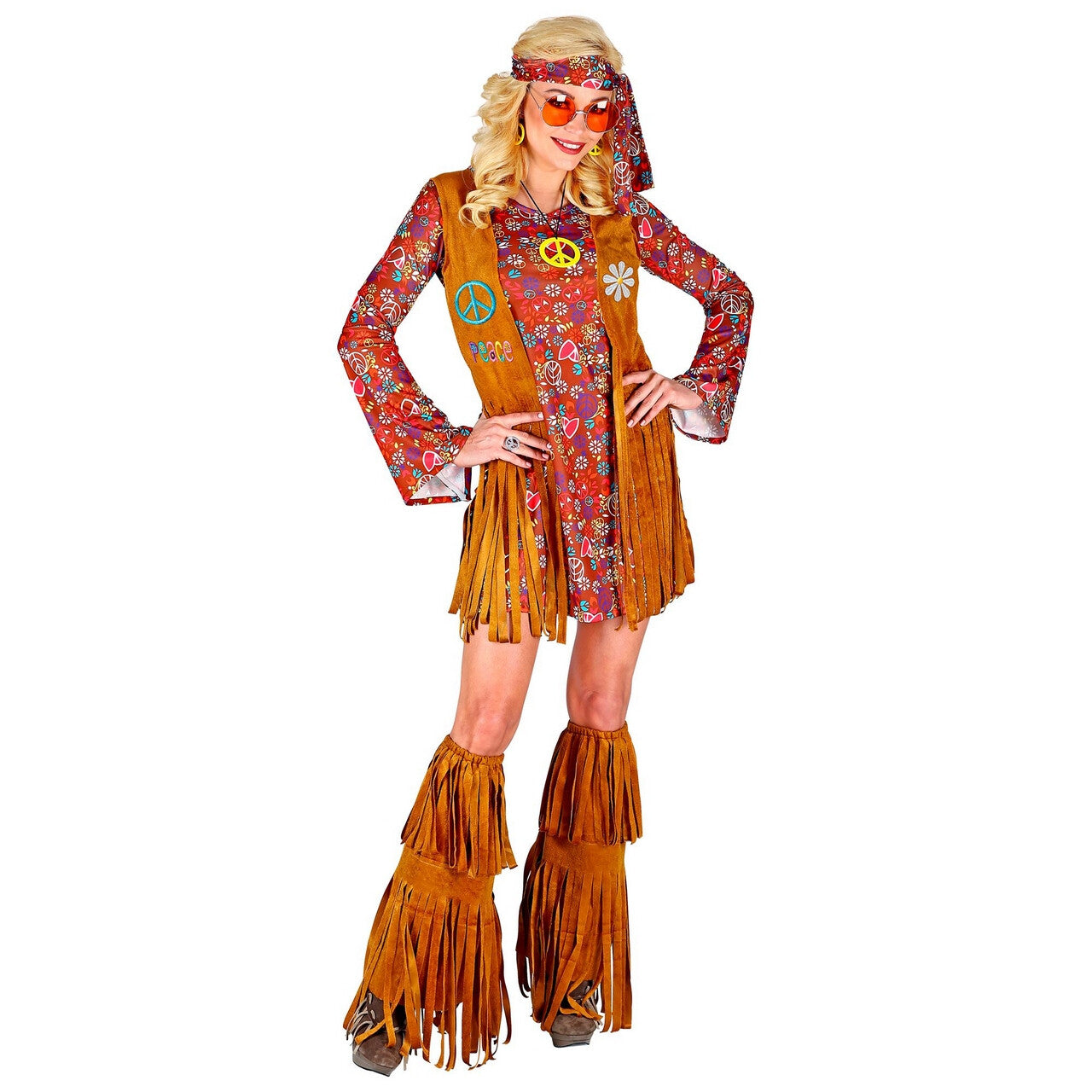 Op deze afbeelding zie je een Kostuums, van het merk Widmann. Francien Fraaie Franjes Hippie Jaren 60 Vrouw Kostuum