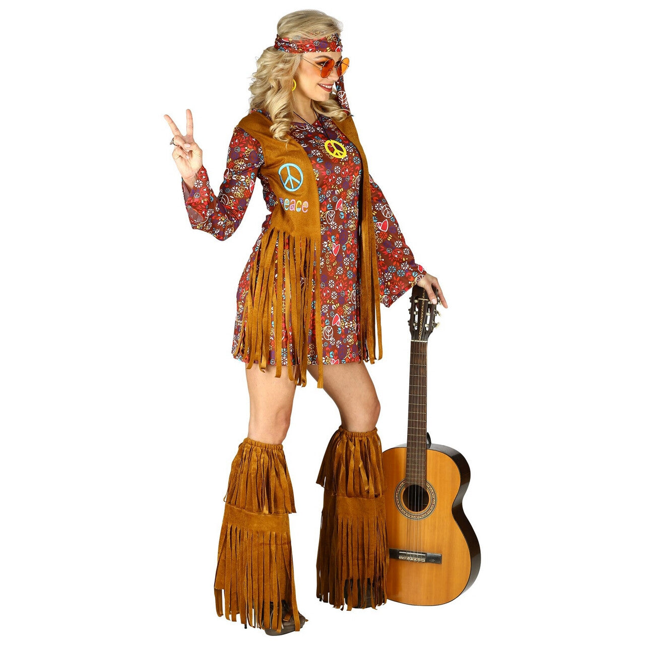 Op deze afbeelding zie je een Kostuums, van het merk Widmann. Francien Fraaie Franjes Hippie Jaren 60 Vrouw Kostuum