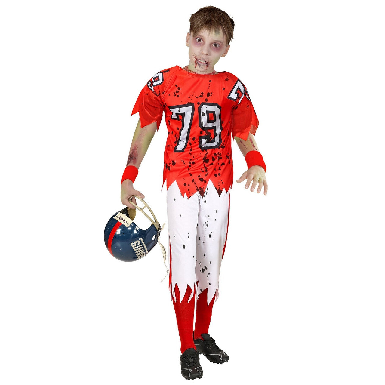 Op deze afbeelding zie je een Kostuums, van het merk Widmann. End Zone Zombie American Football Speler Kind Kostuum