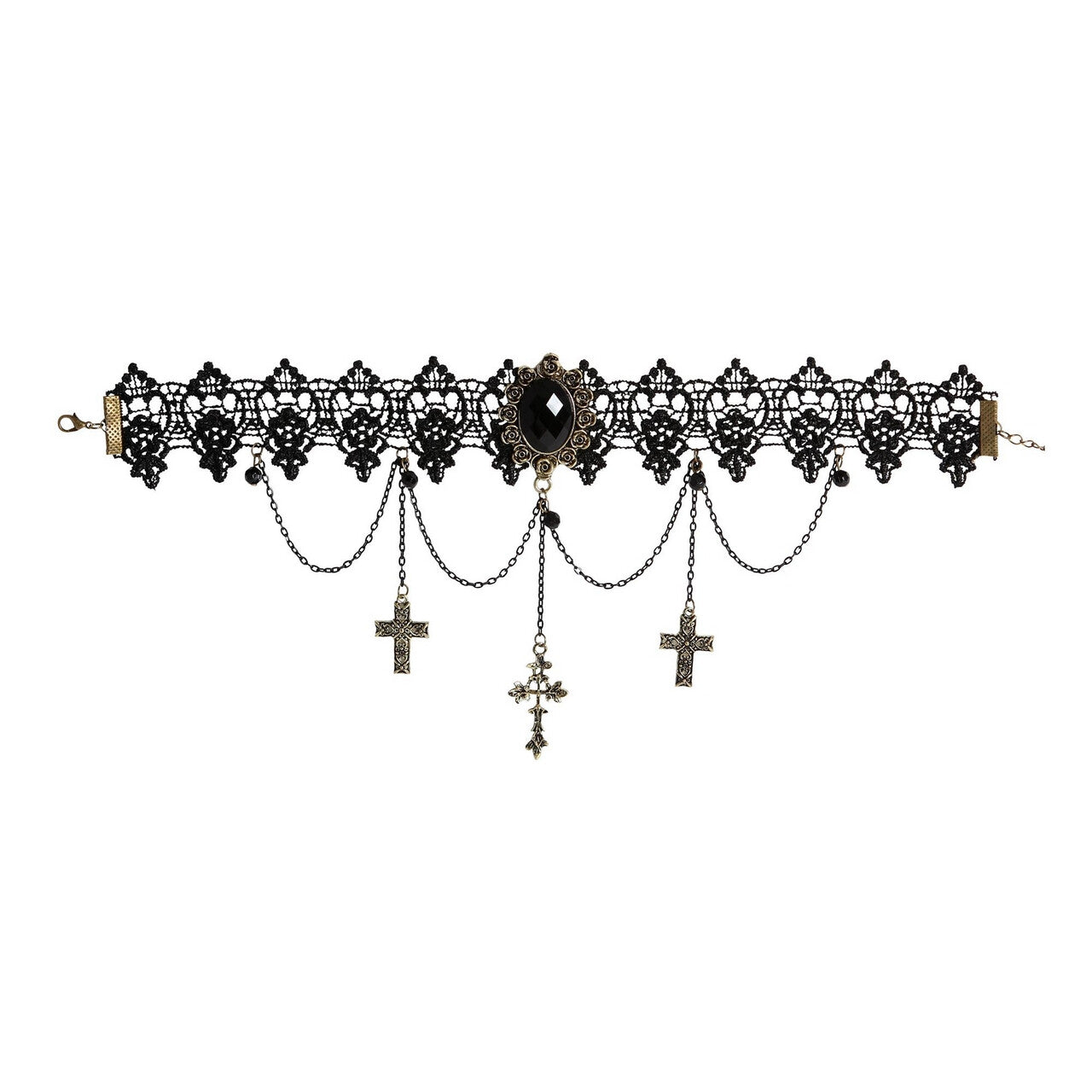 Op deze afbeelding zie je een Accessoires, van het merk Widmann. Choker Met Kruizen En Zwarte Edelstenen Duistere Religie