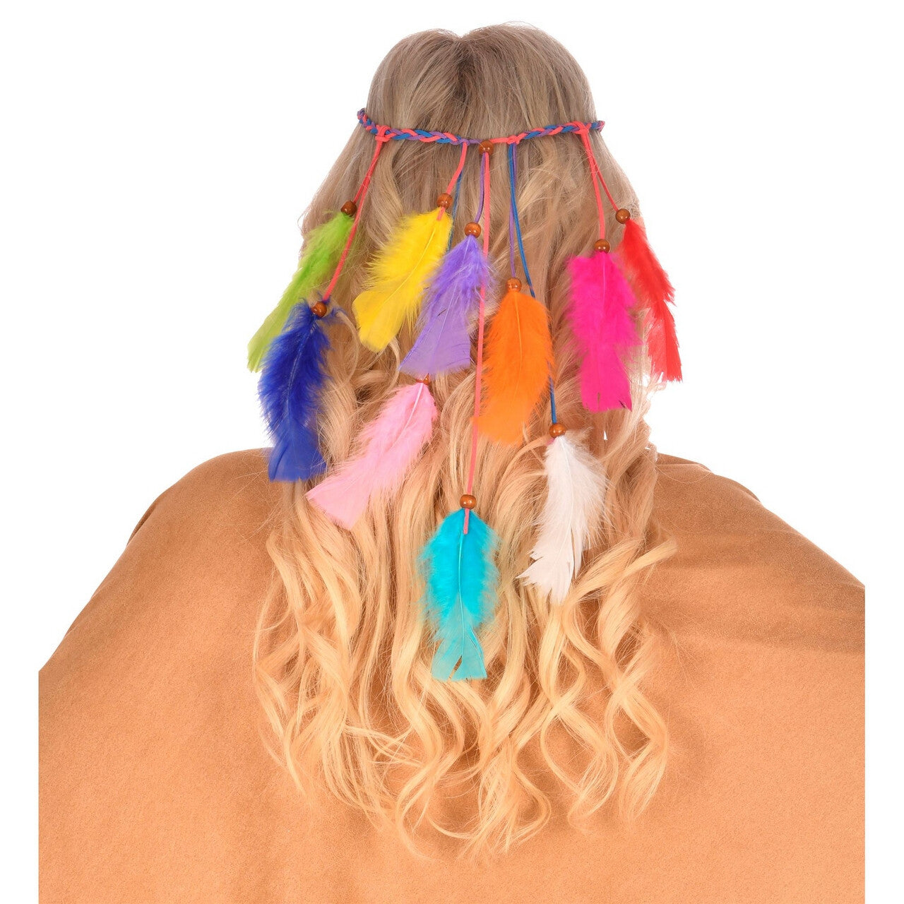 Op deze afbeelding zie je een Accessoires, van het merk Widmann. Hoofdband Hippie Indiaan Meerkleurige Veren