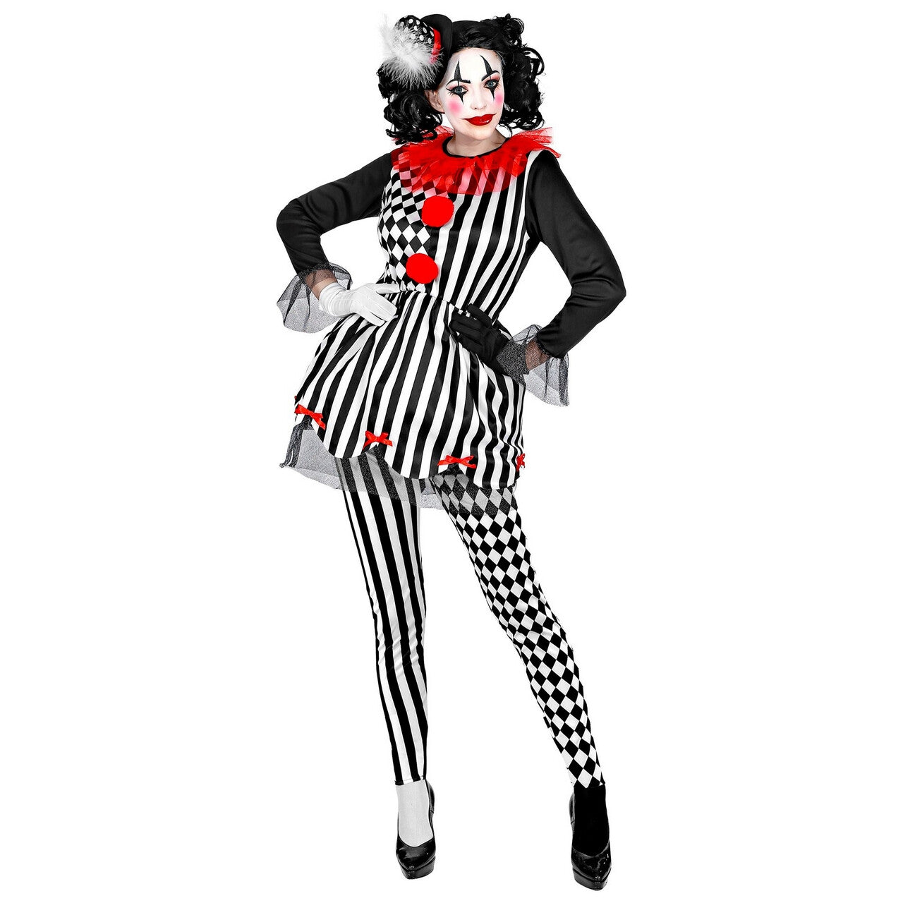 Op deze afbeelding zie je een Kostuums, van het merk Widmann. Halloween Harlekijn Drukke Patronen Vrouw Kostuum