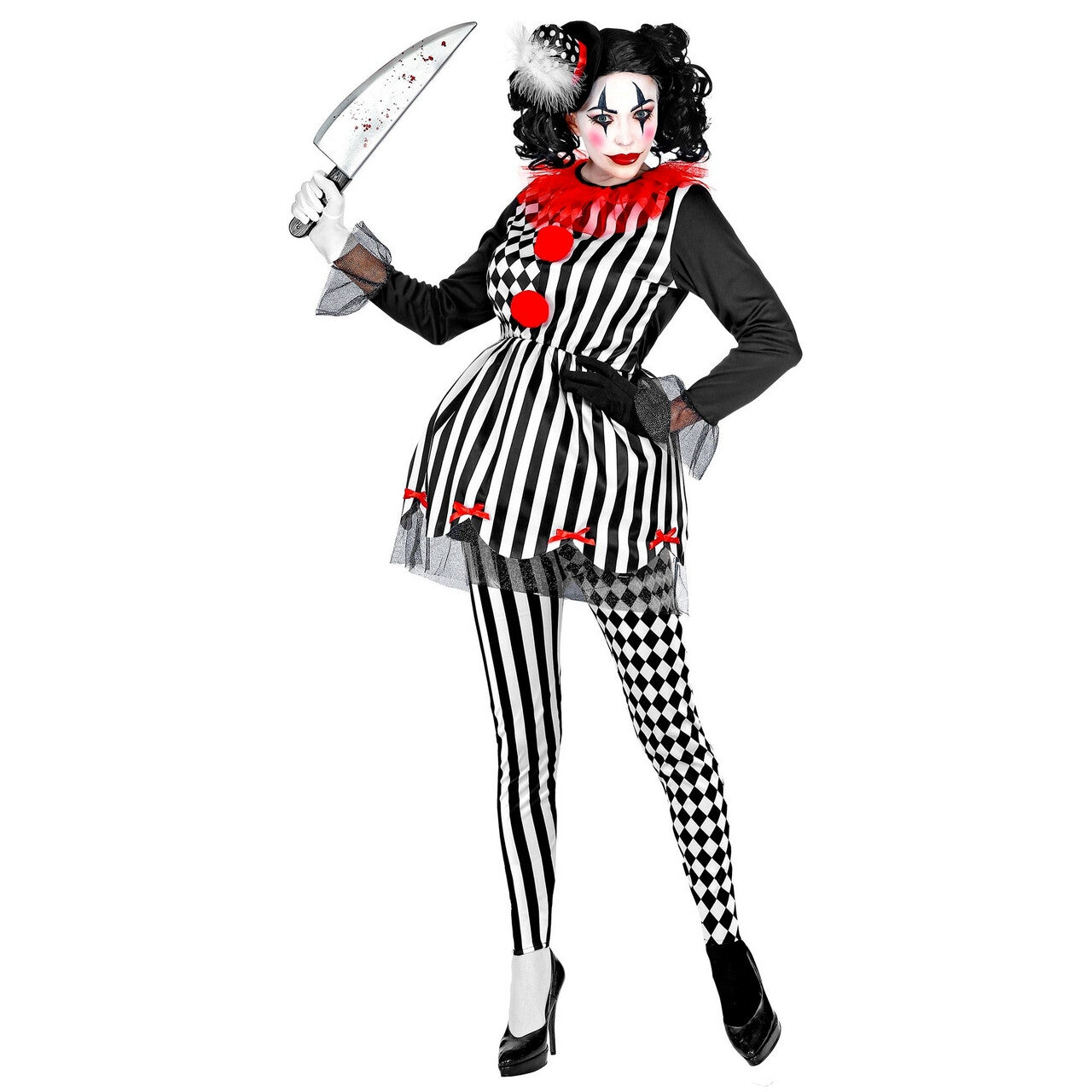 Op deze afbeelding zie je een Kostuums, van het merk Widmann. Halloween Harlekijn Drukke Patronen Vrouw Kostuum