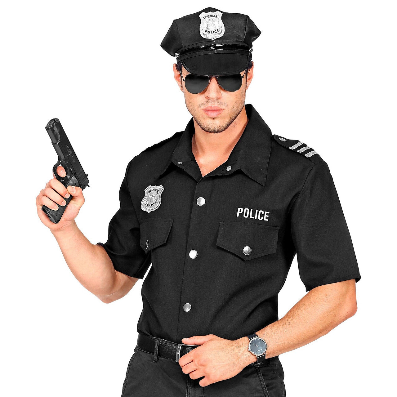 Op deze afbeelding zie je een Kostuums, van het merk Widmann. Uniform Shirt Politie Agent Man