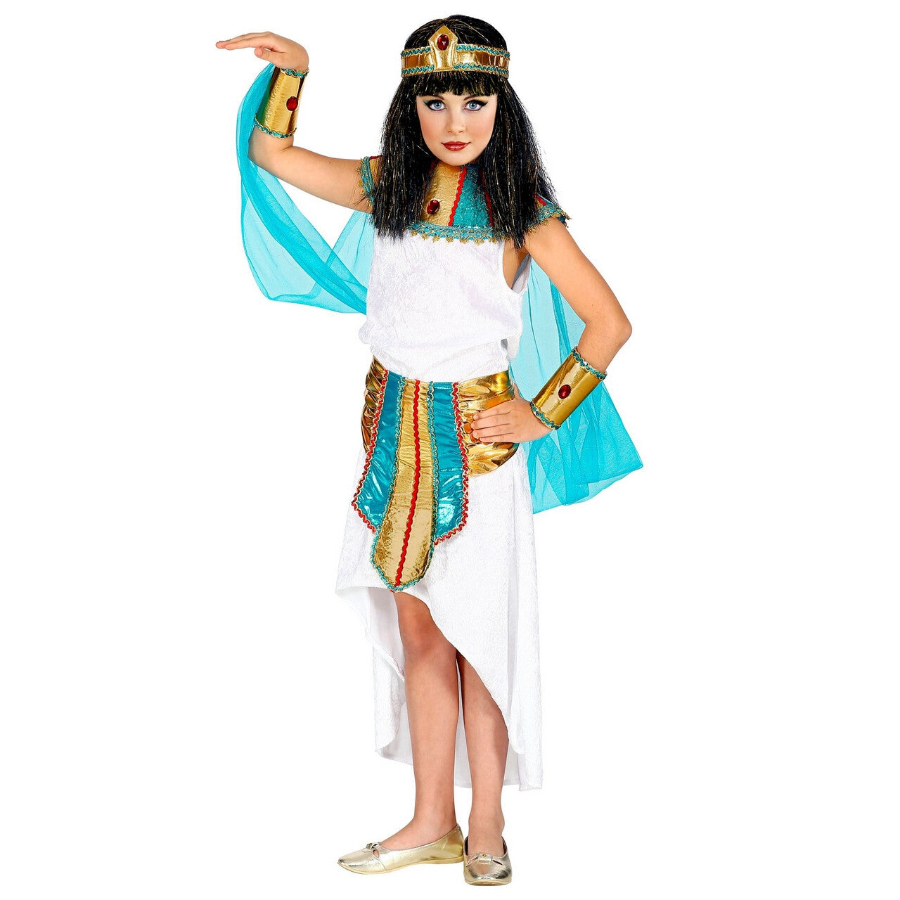 Op deze afbeelding zie je een Kostuums, van het merk Widmann. Hatsjepsoet Egyptische Farao Koningin Meisje Kostuum