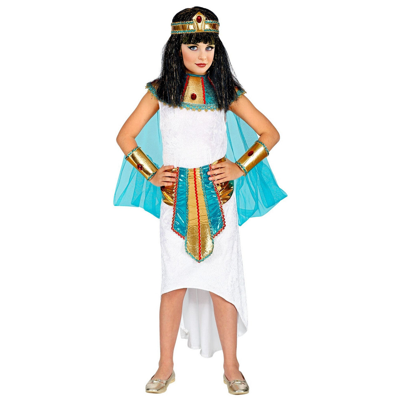 Op deze afbeelding zie je een Kostuums, van het merk Widmann. Hatsjepsoet Egyptische Farao Koningin Meisje Kostuum
