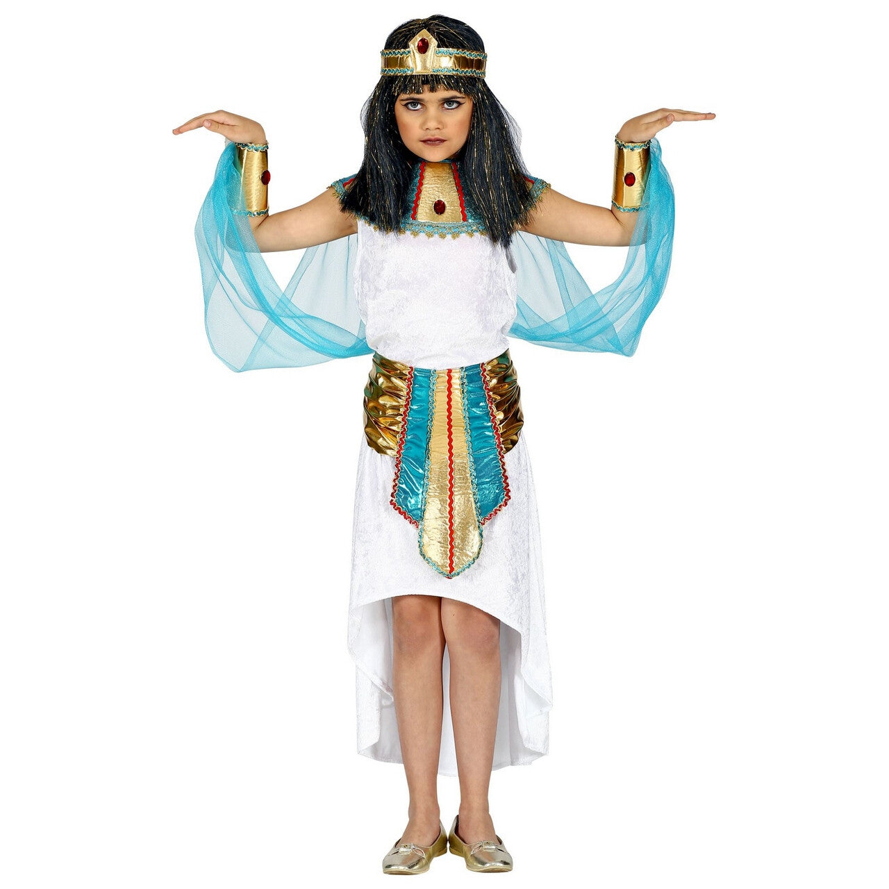 Op deze afbeelding zie je een Kostuums, van het merk Widmann. Hatsjepsoet Egyptische Farao Koningin Meisje Kostuum