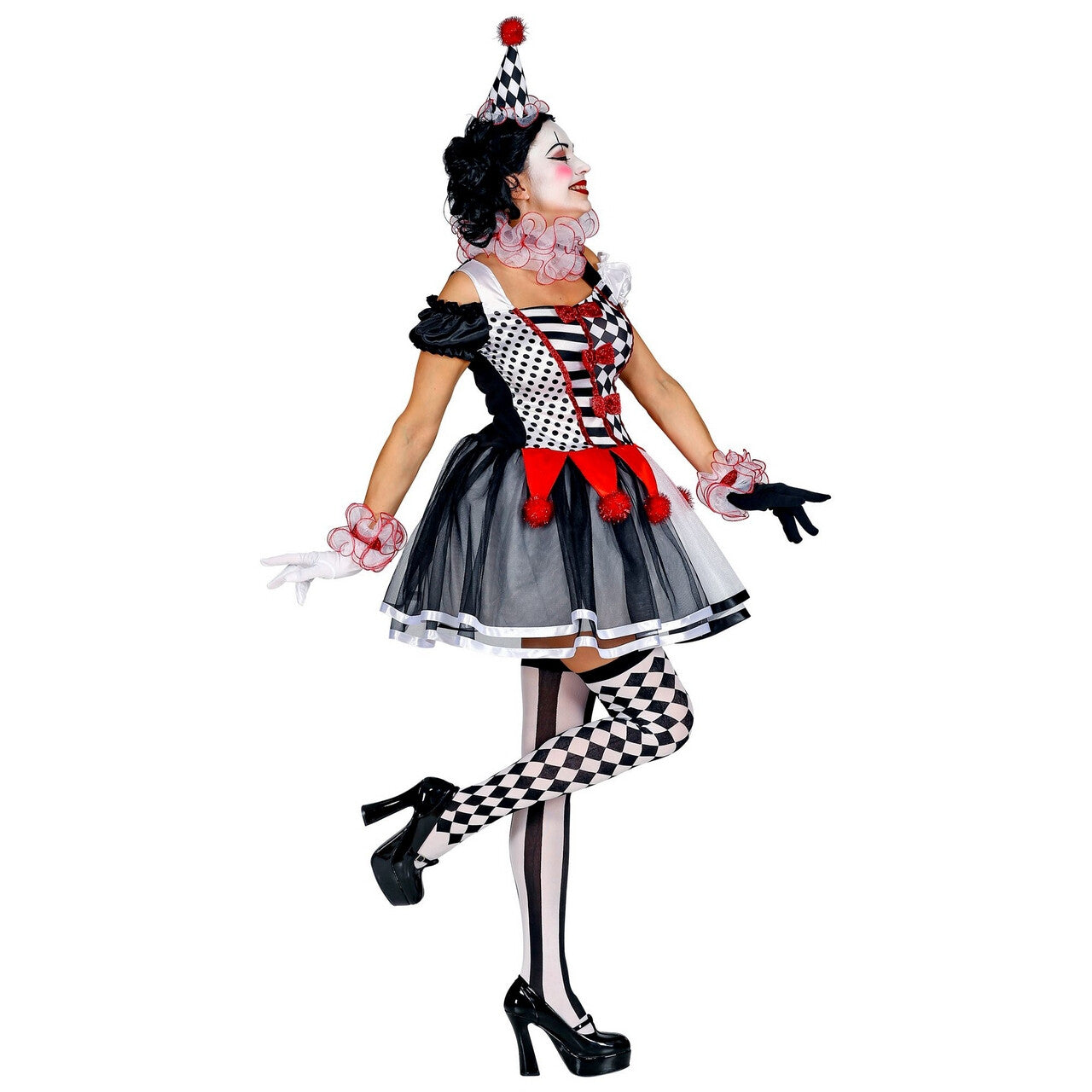 Op deze afbeelding zie je een Kostuums, van het merk Widmann. Haha Harlekijn Hofnar Vrouw Kostuum