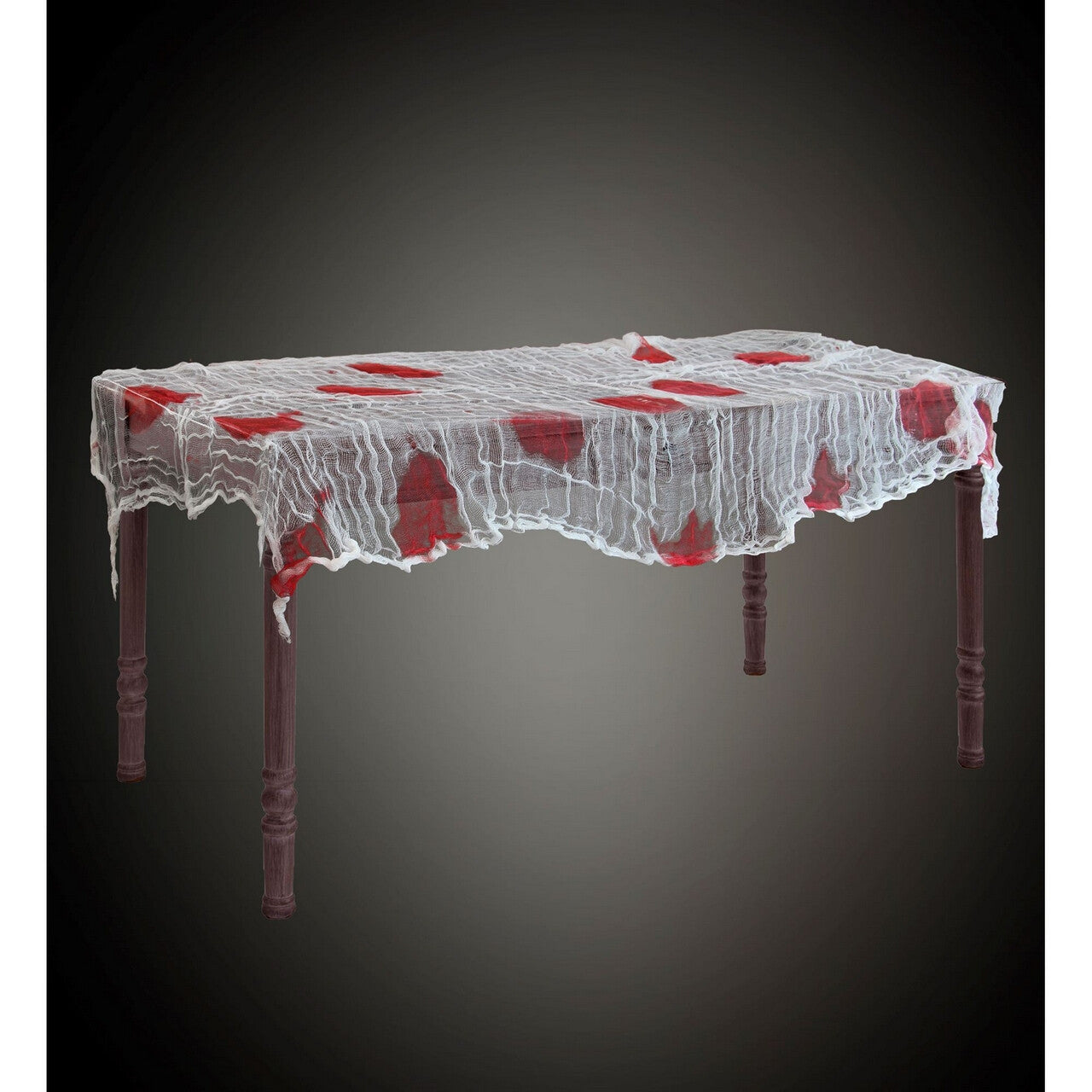 Op deze afbeelding zie je een Decoratie, van het merk Widmann. Halloween Tafelkleed Gaas En Bloed 180 Bij 80 Centimeter