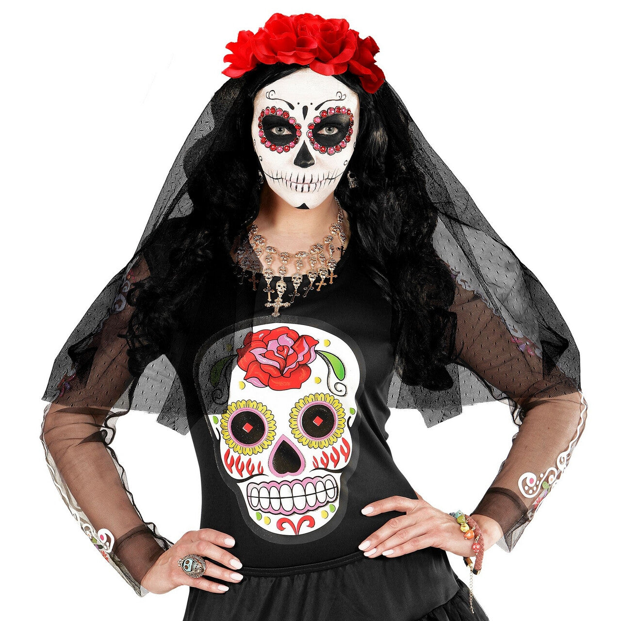 Op deze afbeelding zie je een Accessoires, van het merk Widmann. Krans Van Rozen Met Sluier Dia De Los Muertos