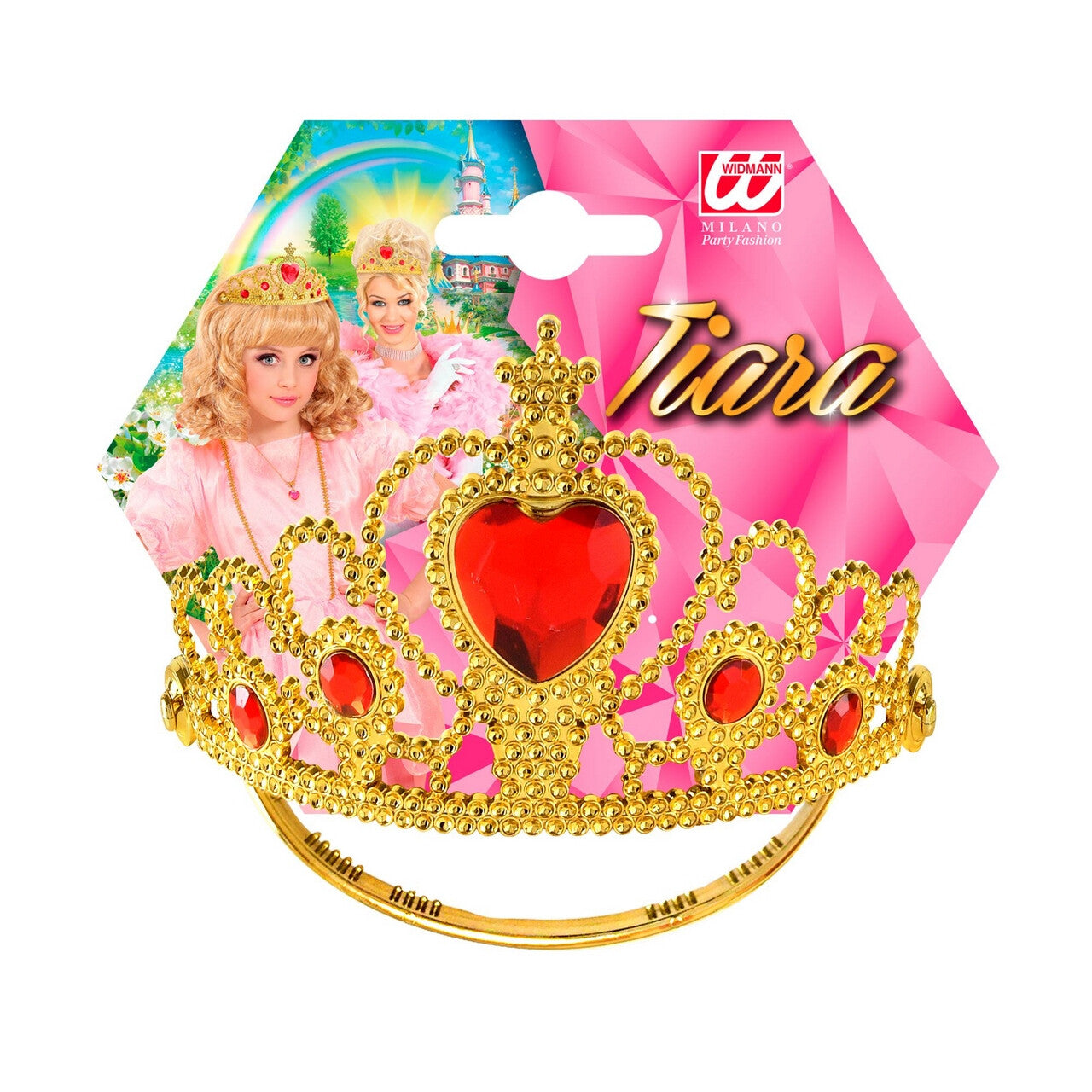 Op deze afbeelding zie je een Accessoires, van het merk Widmann. Gouden Tiara Met Rode Steentjes Prinses