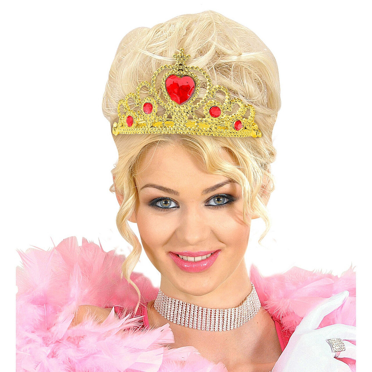 Op deze afbeelding zie je een Accessoires, van het merk Widmann. Gouden Tiara Met Rode Steentjes Prinses