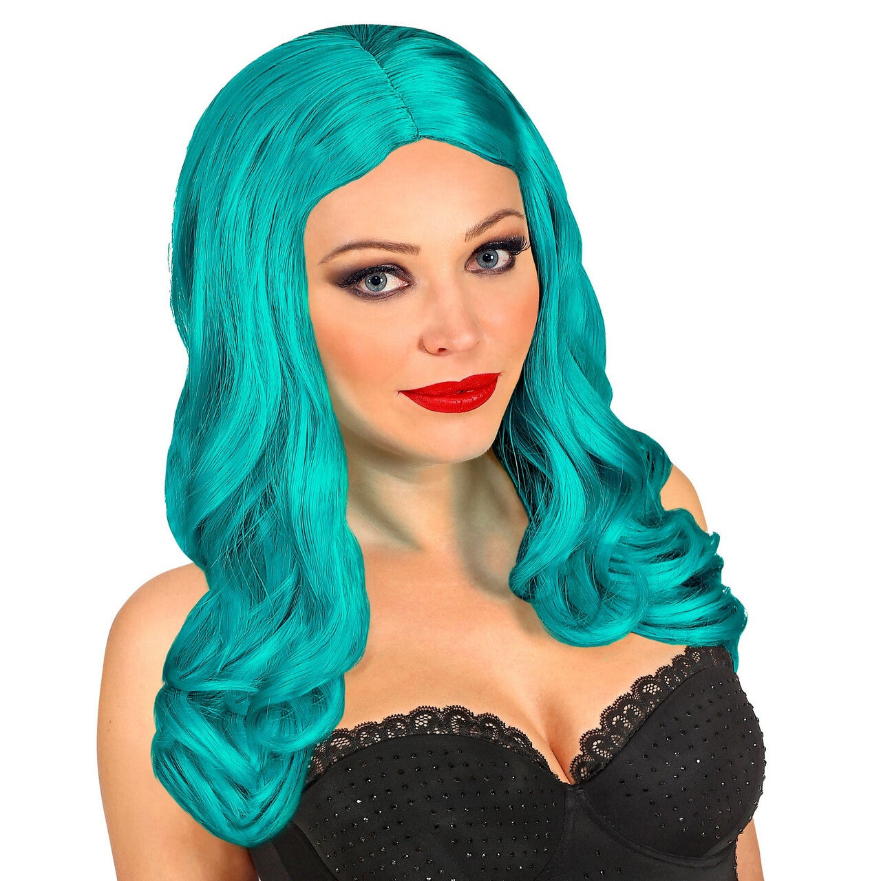 Op deze afbeelding zie je een Accessoires, van het merk Widmann. Pruik Roxy Turquoise