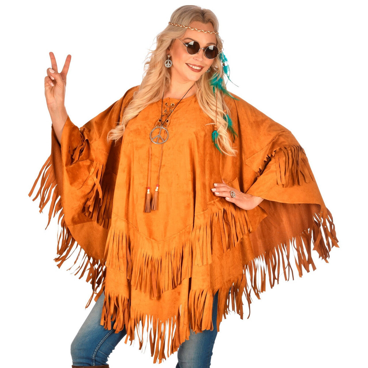 Op deze afbeelding zie je een Kostuums, van het merk Widmann. Poncho Met Franjes Prairie Hippie Kostuum