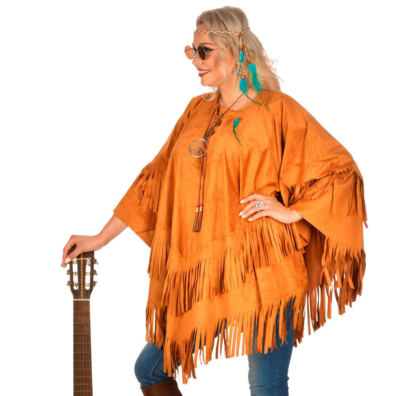 Op deze afbeelding zie je een Kostuums, van het merk Widmann. Poncho Met Franjes Prairie Hippie Kostuum