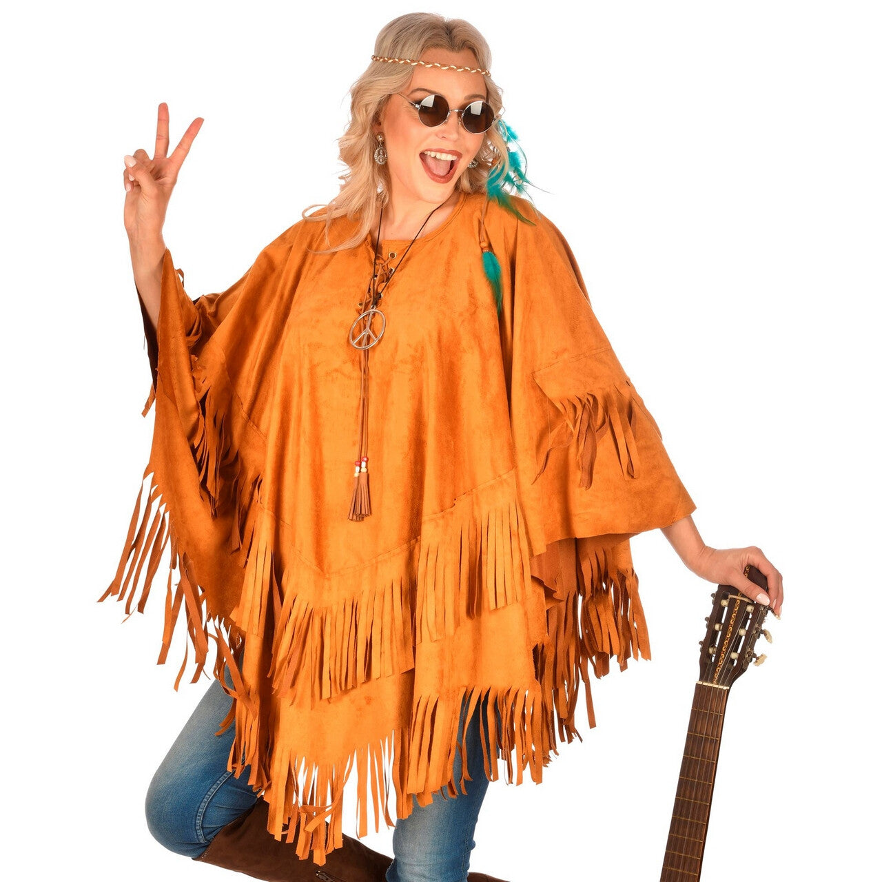 Op deze afbeelding zie je een Kostuums, van het merk Widmann. Poncho Met Franjes Prairie Hippie Kostuum