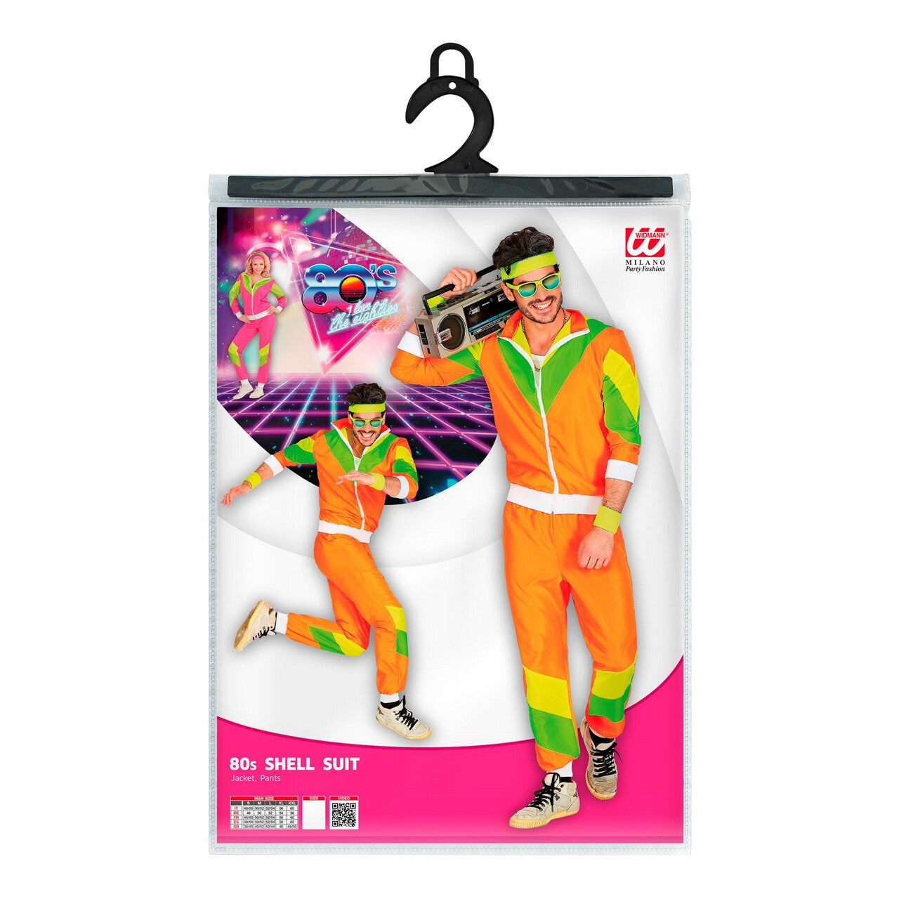 Op deze afbeelding zie je een Kostuums, van het merk Widmann. Oranje Jaren 80 Trainingspak Harrie Kostuum