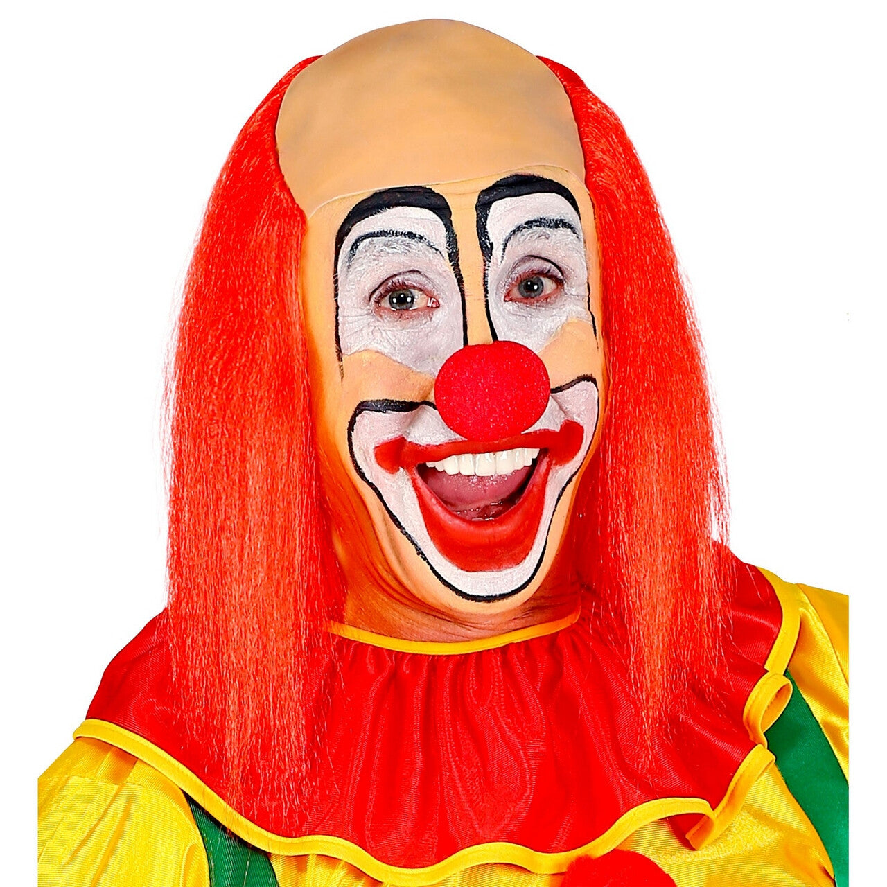 Op deze afbeelding zie je een Accessoires, van het merk Widmann. Kale Schedel Met Lang Rood Haar Clown