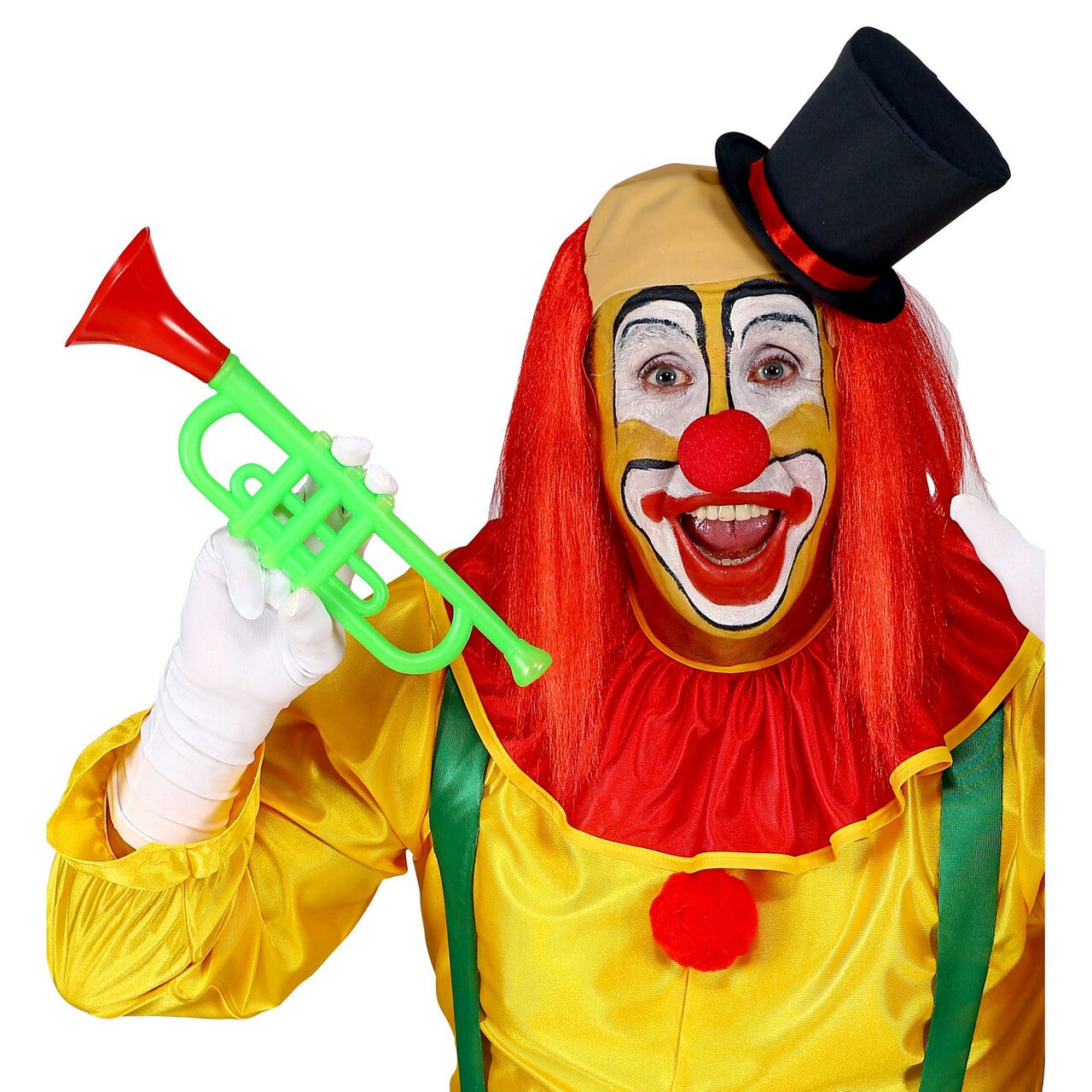 Op deze afbeelding zie je een Accessoires, van het merk Widmann. Kale Schedel Met Lang Rood Haar Clown