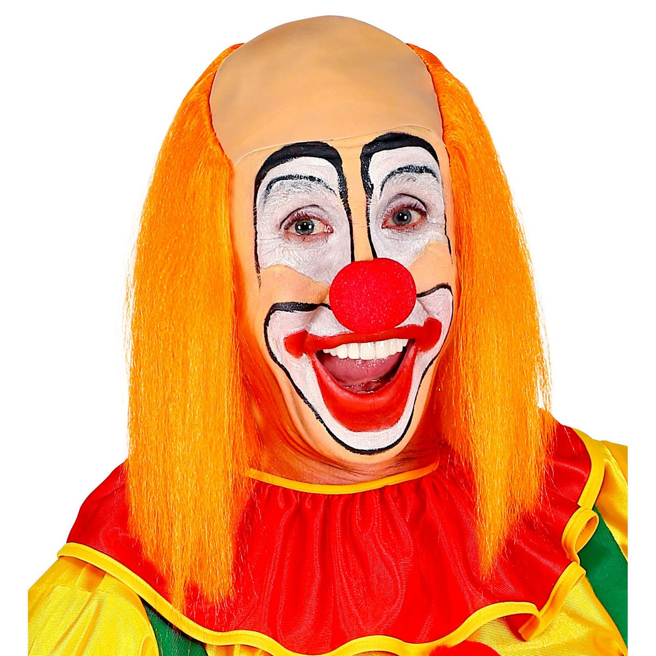 Op deze afbeelding zie je een Accessoires, van het merk Widmann. Kale Schedel Met Lang Oranje Haar Clown