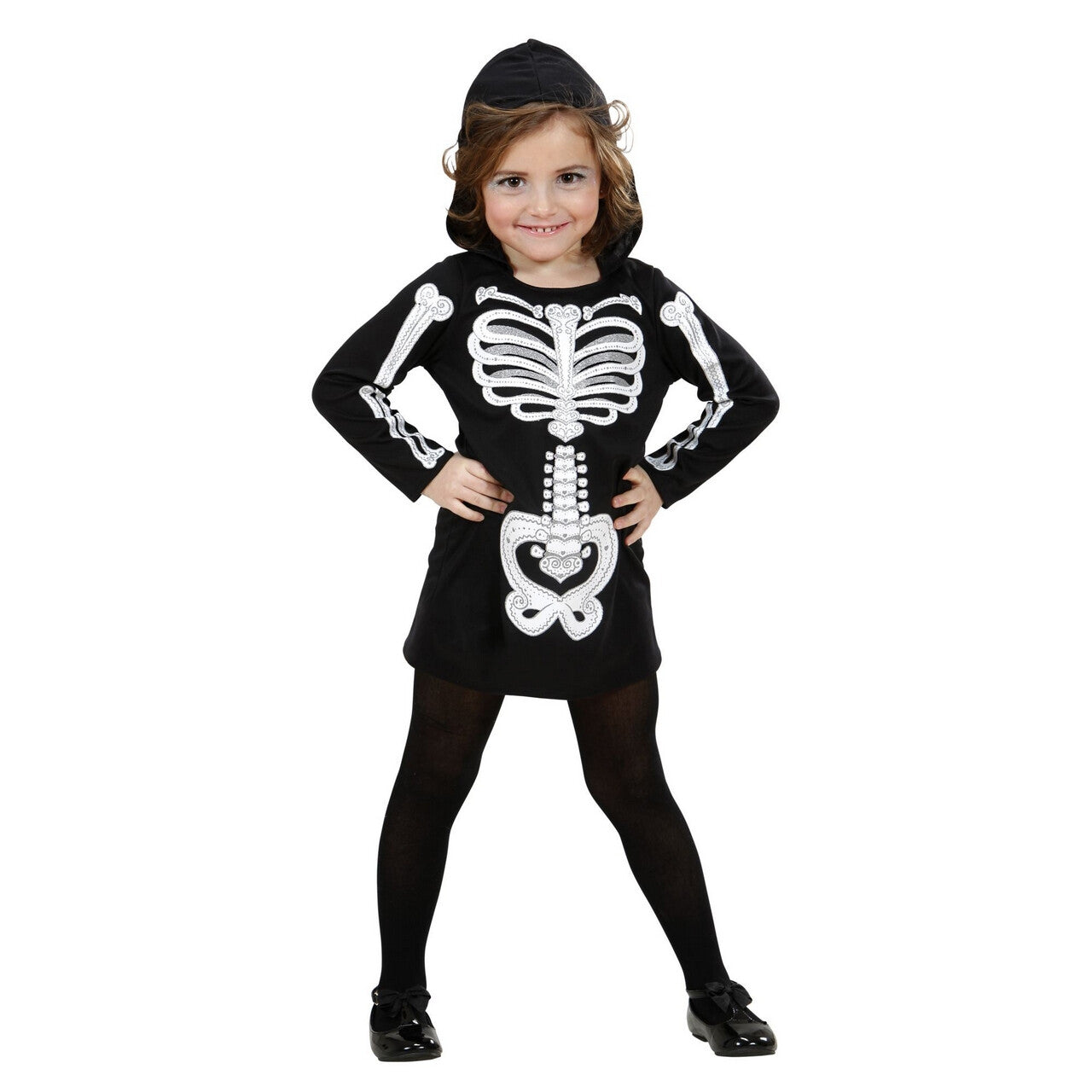 Op deze afbeelding zie je een Kostuums, van het merk Widmann. Afgrijselijk Angstaanjagend Skelet Halloween Meisje Kostuum