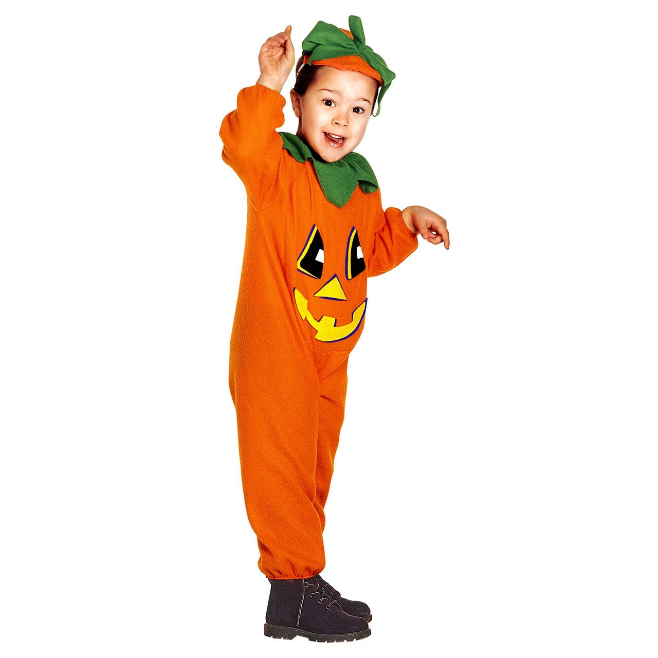 Op deze afbeelding zie je een Kostuums, van het merk Widmann. Kleine Oranje Grijnzende Pompoen Kind Kostuum