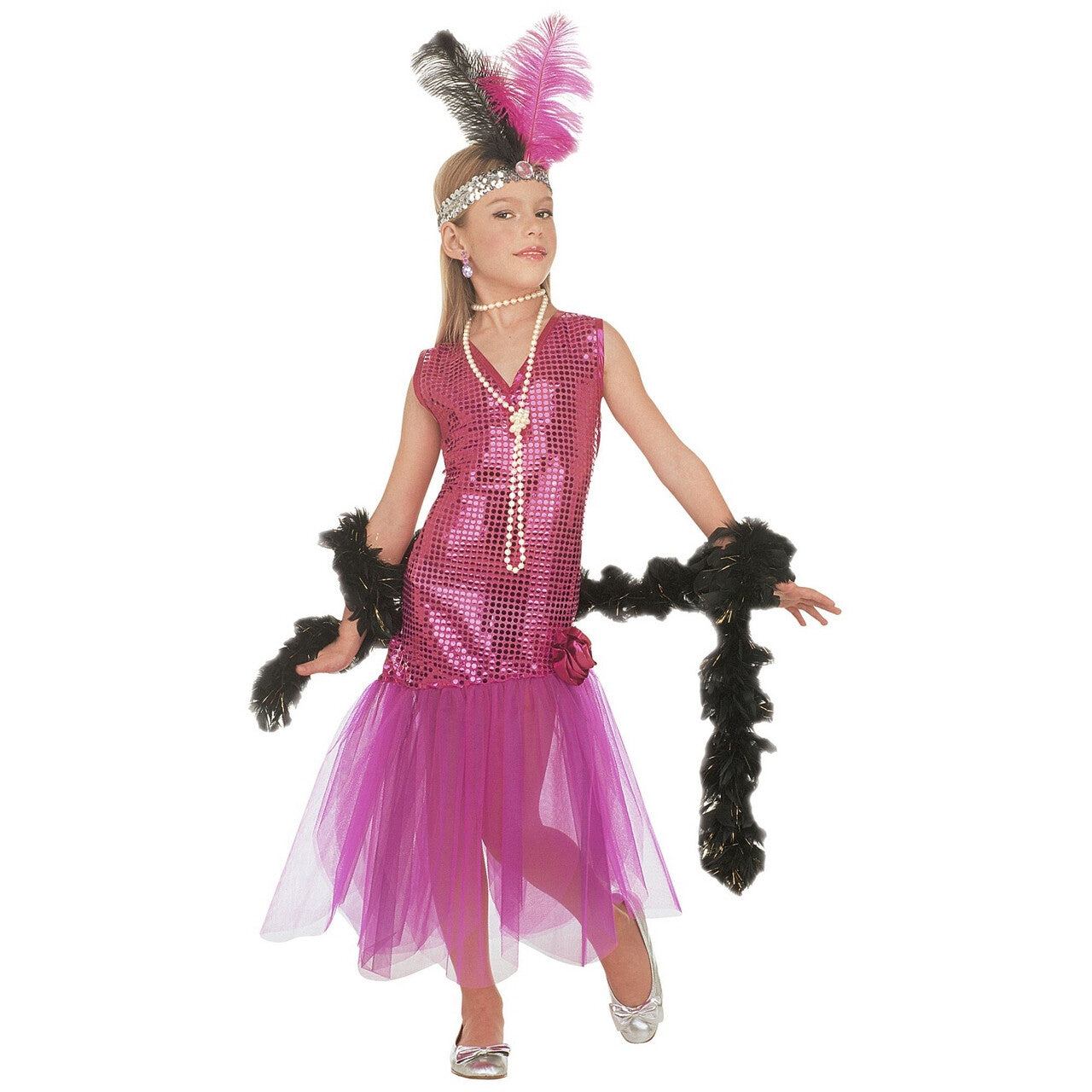 Op deze afbeelding zie je een Kostuums, van het merk Widmann. Roze Glitter Jaren 20 Showgirl Meisje Kostuum