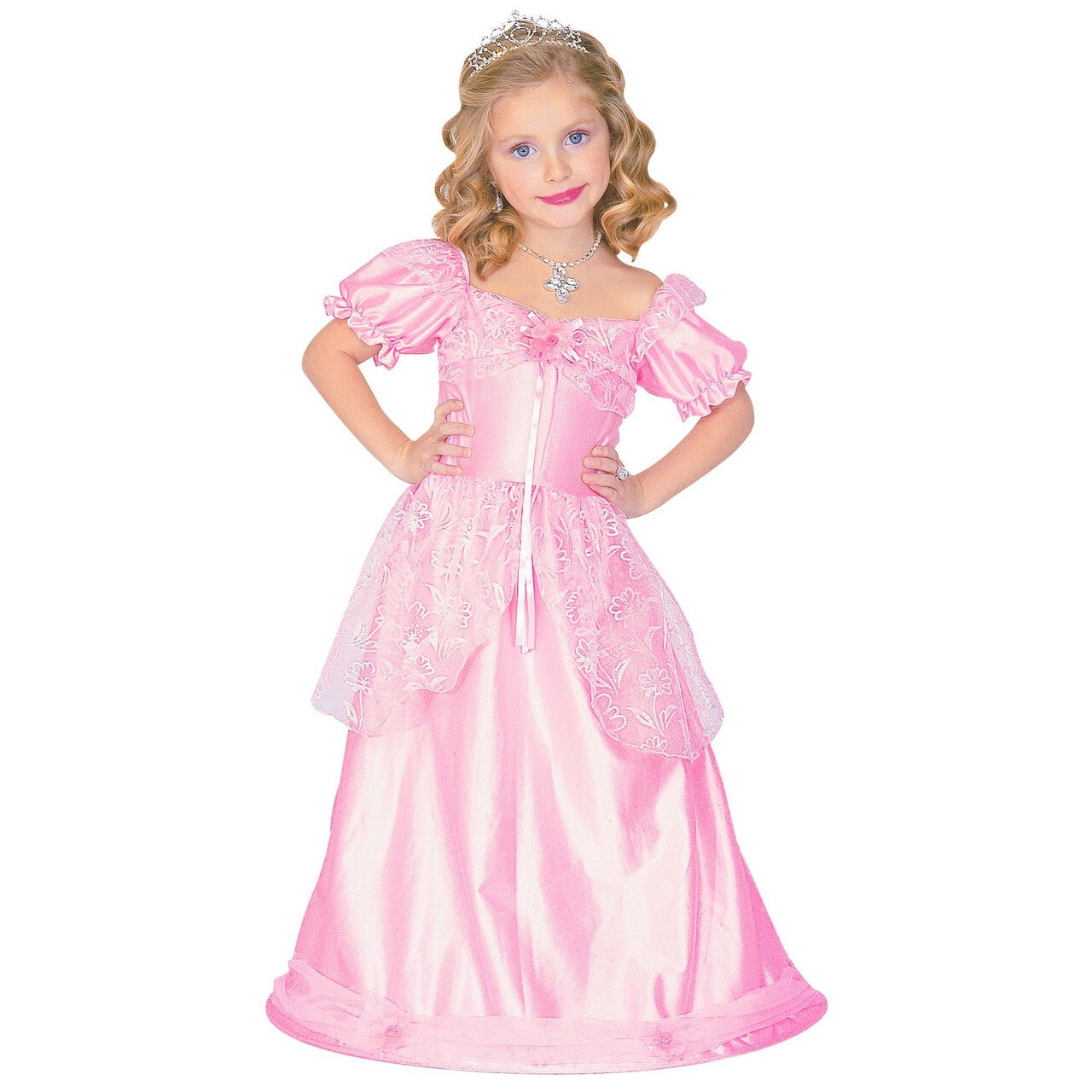 Op deze afbeelding zie je een Kostuums, van het merk Widmann. Roze Monaco Prinses Gracia Meisje Kostuum