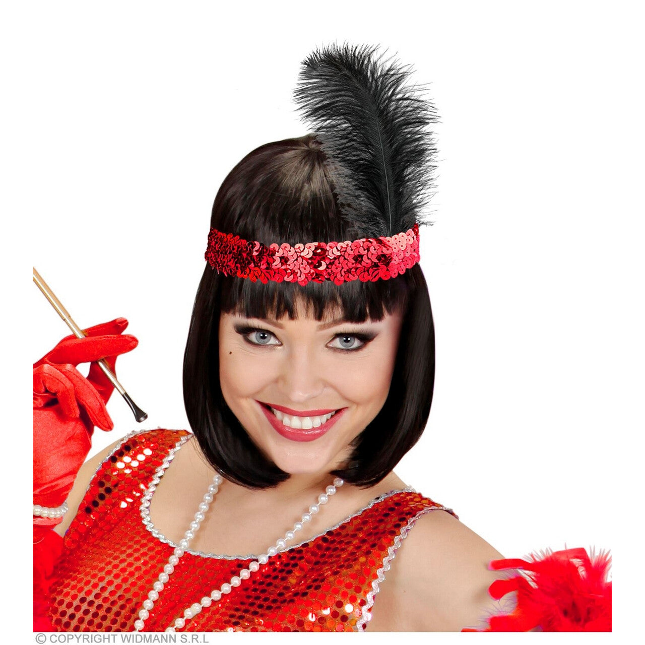 Op deze afbeelding zie je een Accessoires, van het merk Widmann. Jaren 20 Pailletten Hoofdband Met Veer, Rood