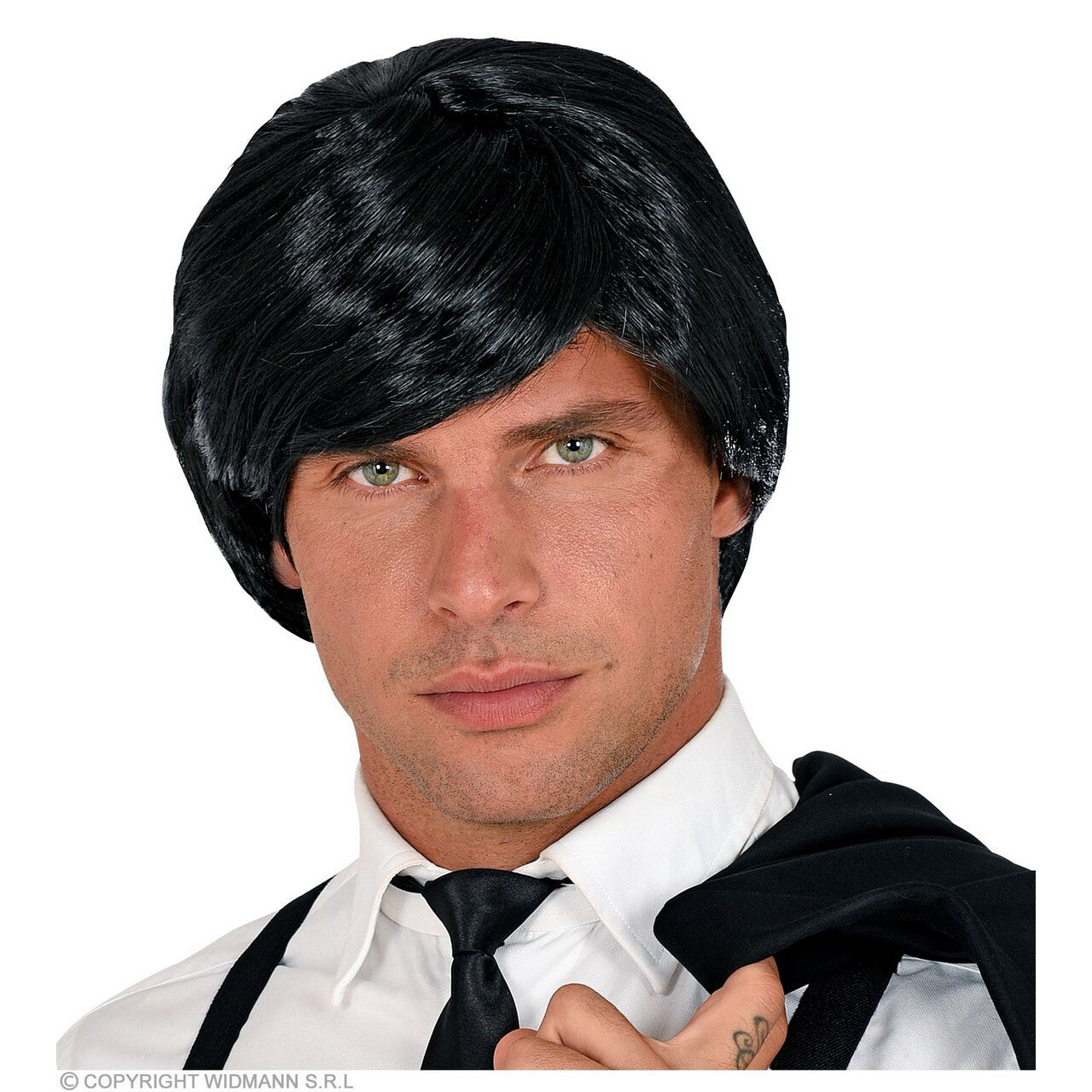 Op deze afbeelding zie je een Accessoires, van het merk Widmann. Dave Wave Pruik Zwart
