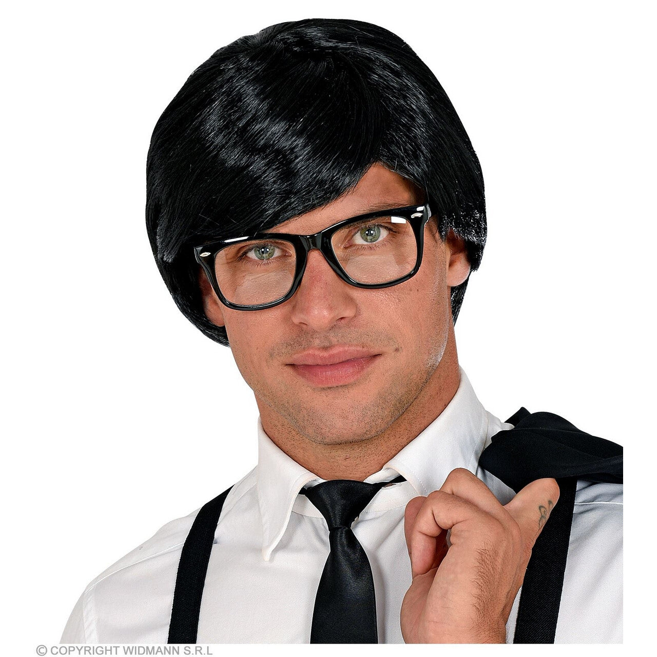 Op deze afbeelding zie je een Accessoires, van het merk Widmann. Dave Wave Pruik Zwart