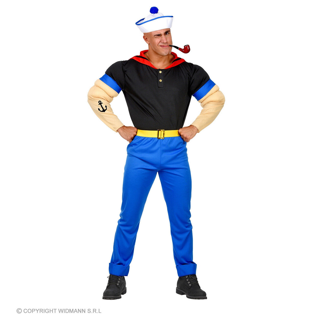 Op deze afbeelding zie je een Kostuums, van het merk Widmann. Spierballen Zeeman De Super Matroos Kostuum