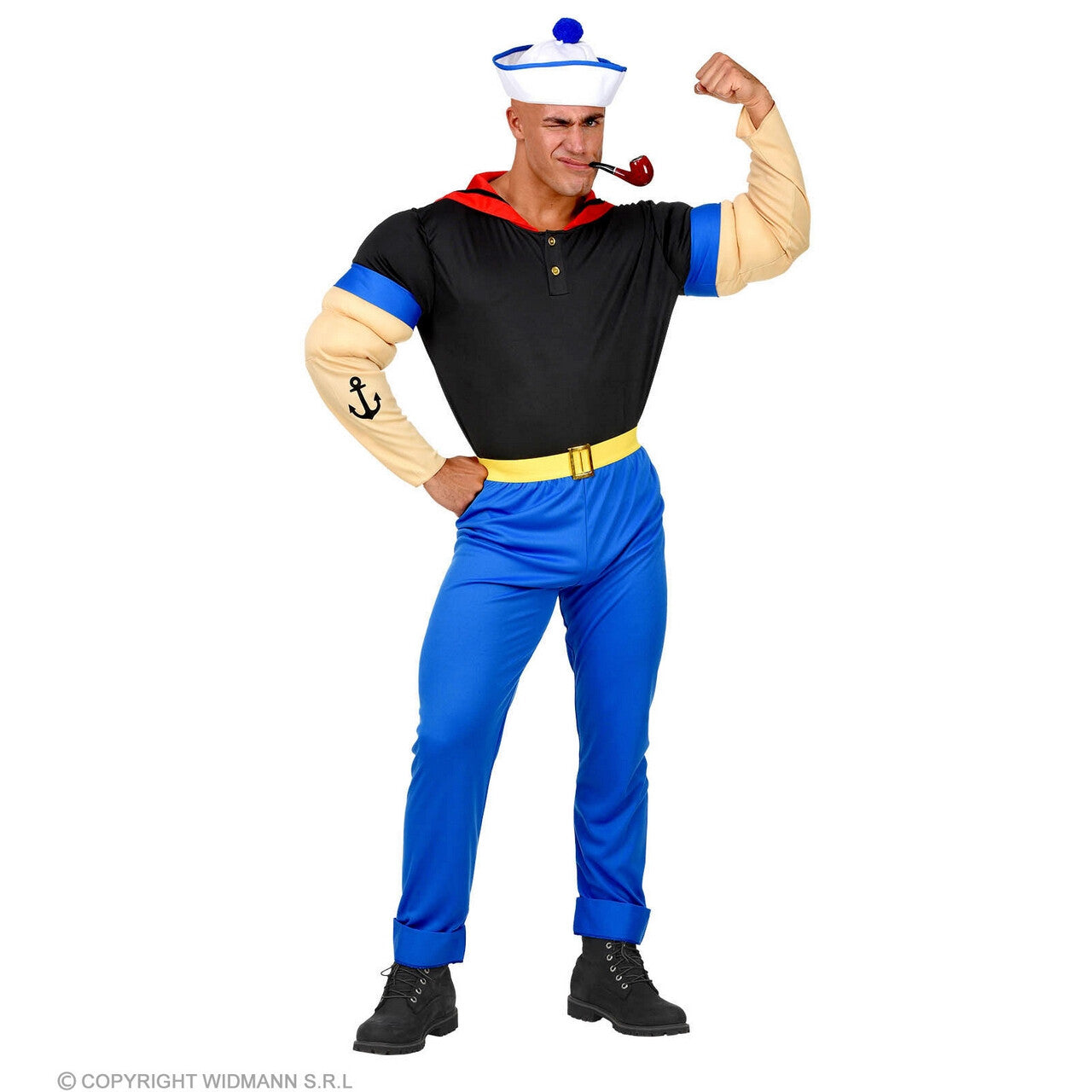 Op deze afbeelding zie je een Kostuums, van het merk Widmann. Spierballen Zeeman De Super Matroos Kostuum