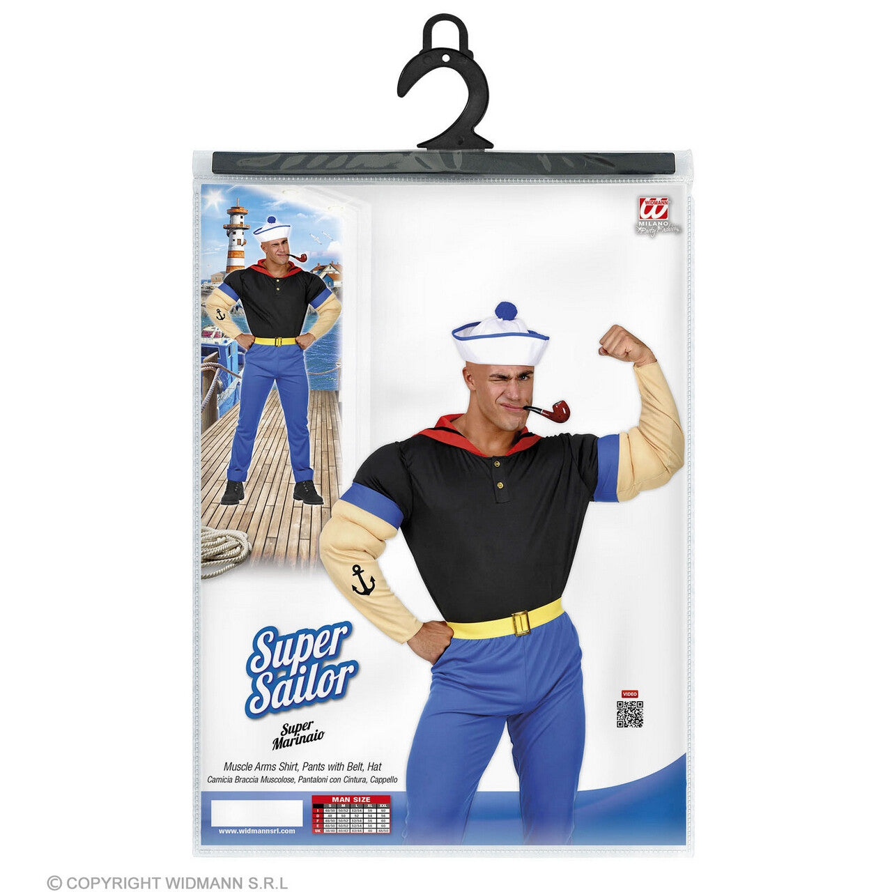 Op deze afbeelding zie je een Kostuums, van het merk Widmann. Spierballen Zeeman De Super Matroos Kostuum