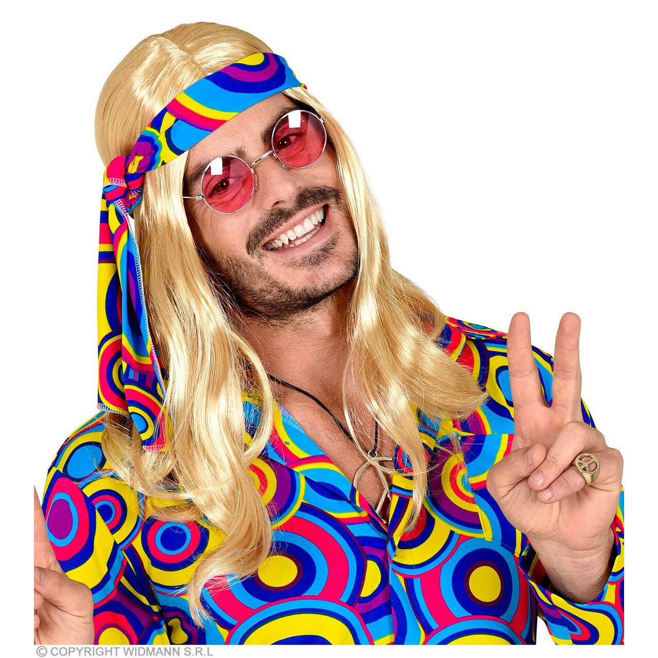 Op deze afbeelding zie je een Accessoires, van het merk Widmann. 70s Disco Pruik Met Hoofdband Blond