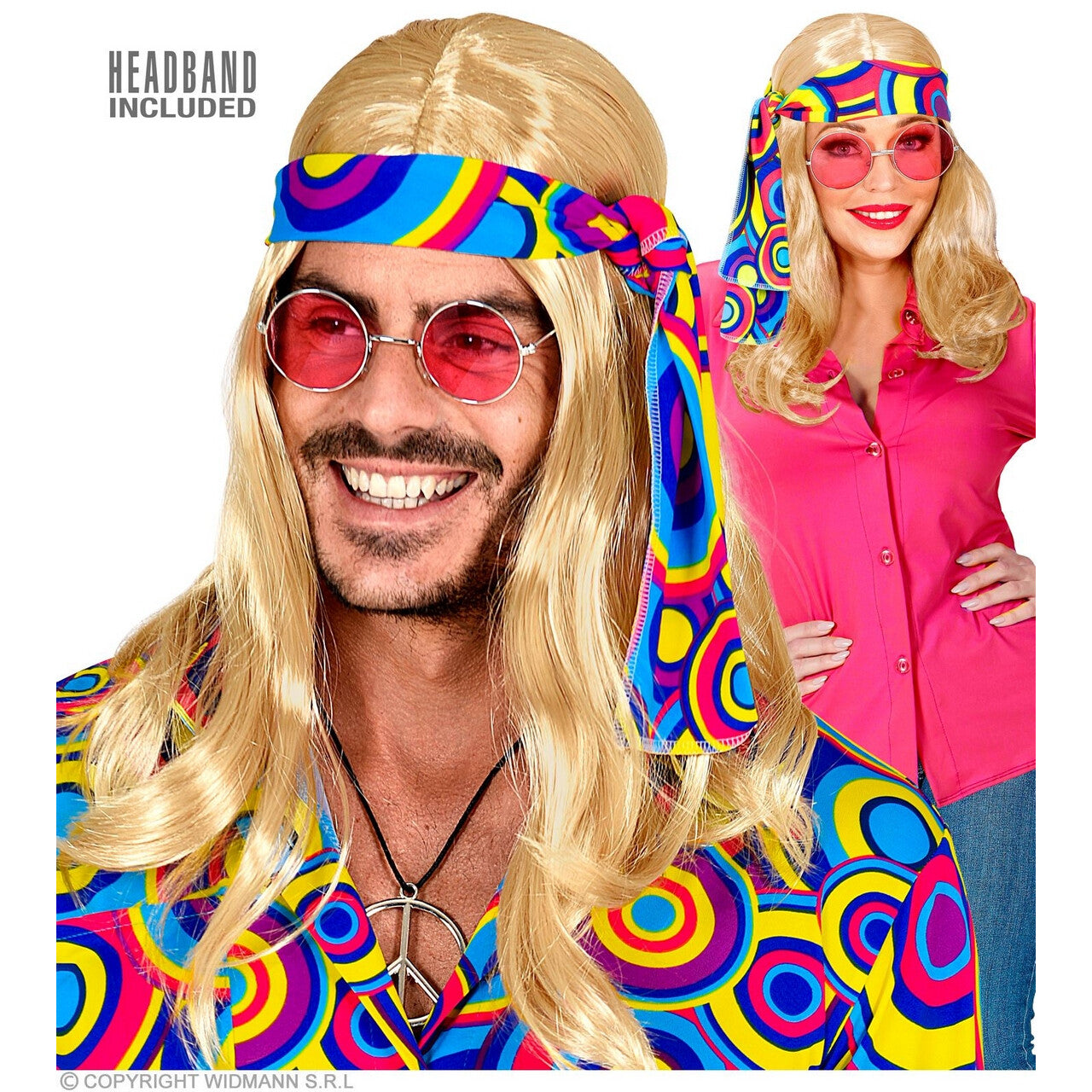 Op deze afbeelding zie je een Accessoires, van het merk Widmann. 70s Disco Pruik Met Hoofdband Blond
