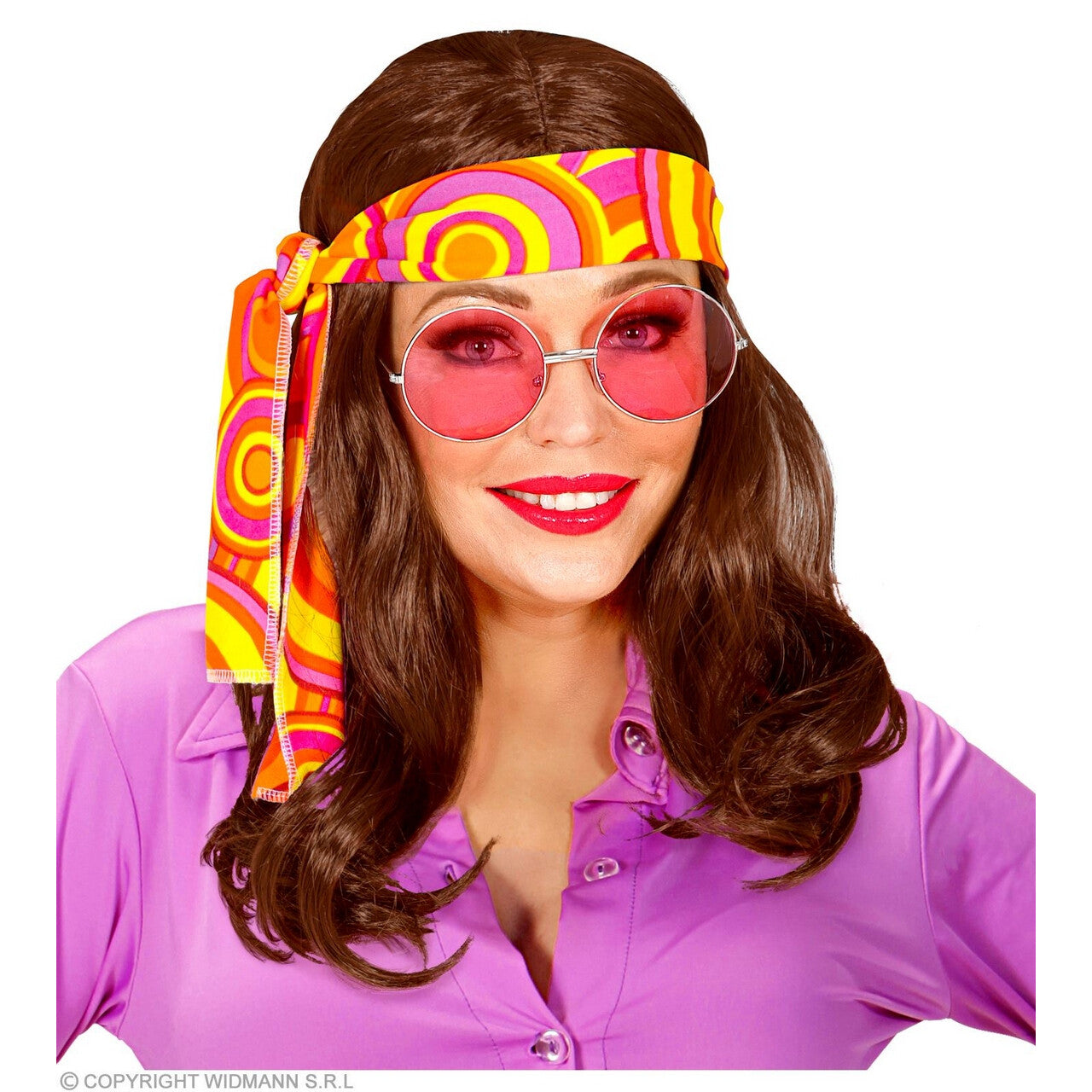 Op deze afbeelding zie je een Accessoires, van het merk Widmann. 70s Pruik Met Hoofdband Bruin
