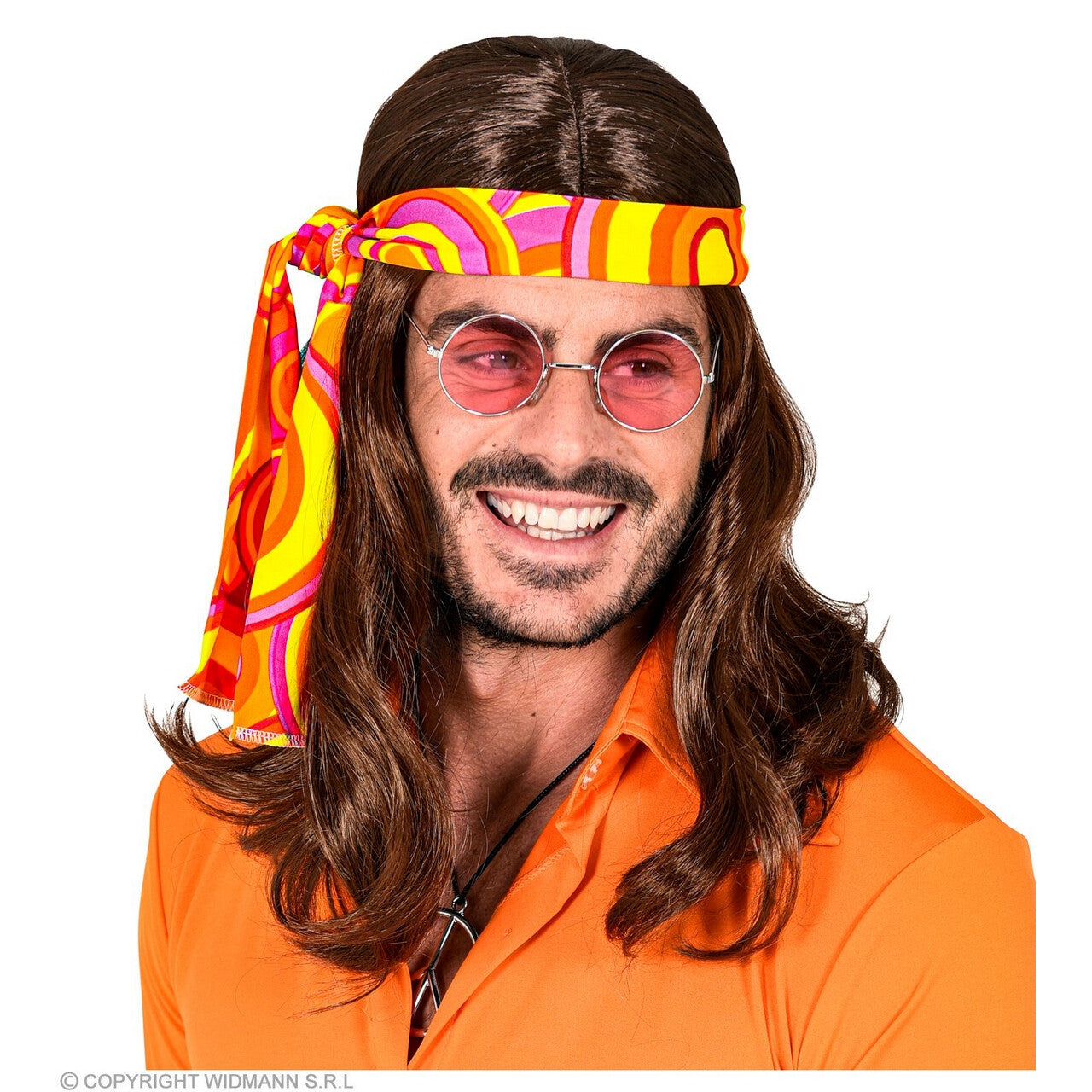 Op deze afbeelding zie je een Accessoires, van het merk Widmann. 70s Pruik Met Hoofdband Bruin
