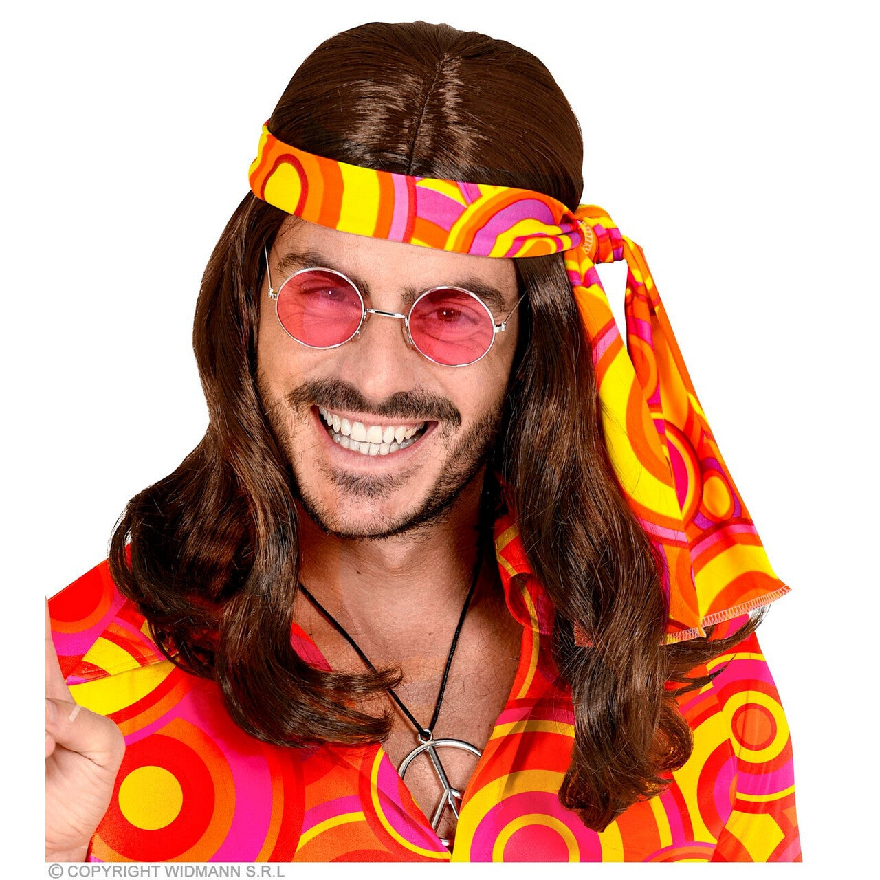 Op deze afbeelding zie je een Accessoires, van het merk Widmann. 70s Pruik Met Hoofdband Bruin