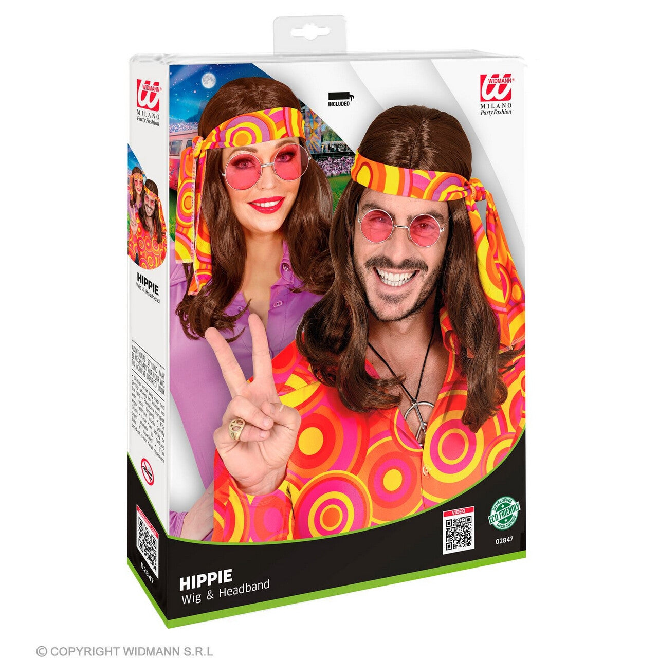 Op deze afbeelding zie je een Accessoires, van het merk Widmann. 70s Pruik Met Hoofdband Bruin