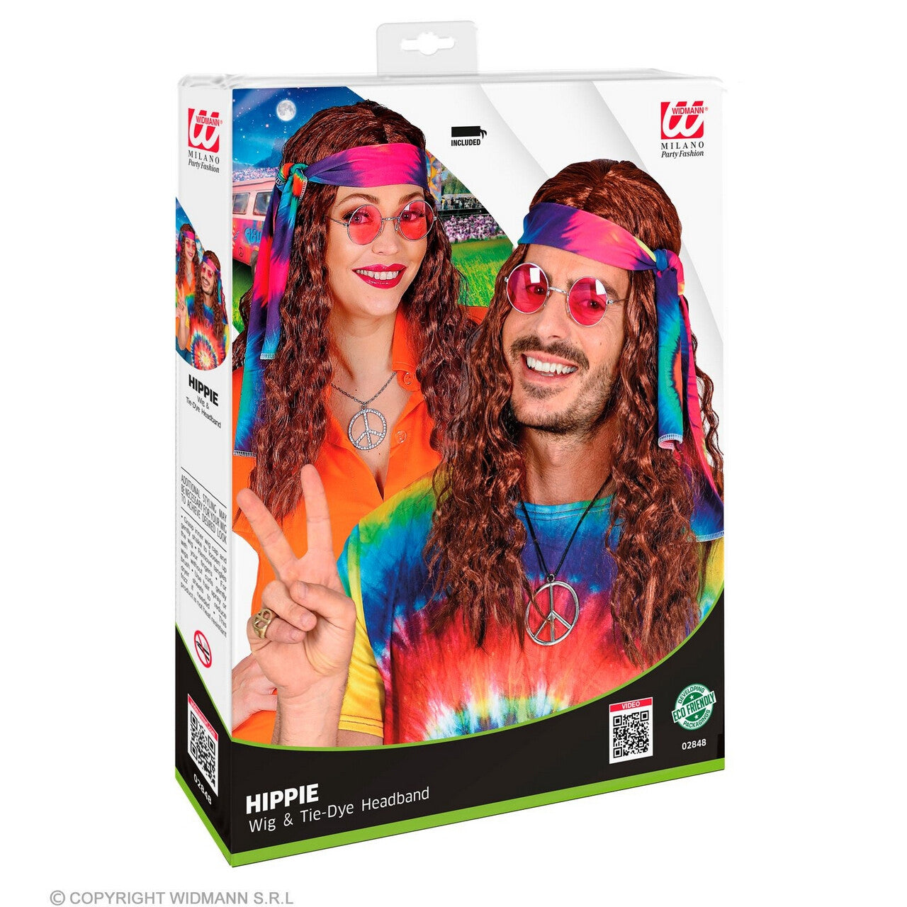Op deze afbeelding zie je een Accessoires, van het merk Widmann. Hippie Pruik Met Hoofdband Tie Dye Bruin