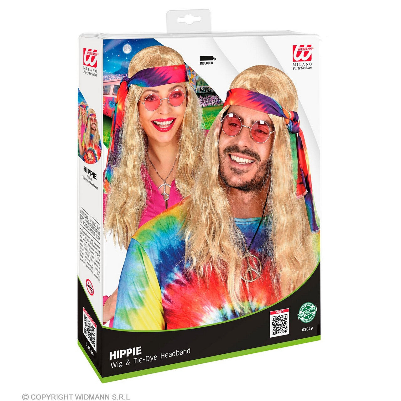 Op deze afbeelding zie je een Accessoires, van het merk Widmann. Hippie Pruik Met Hoofdband Tie Dye Blond