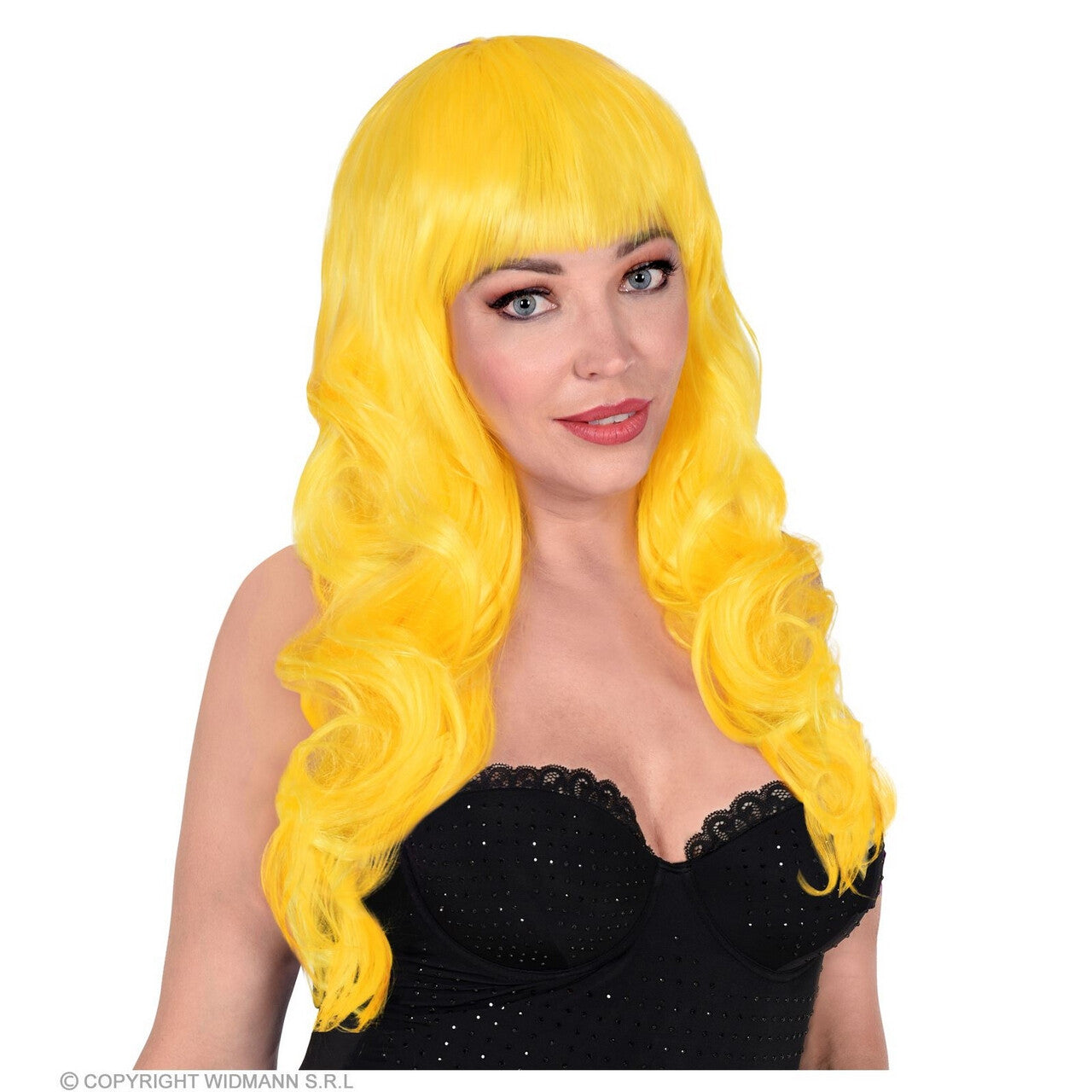 Op deze afbeelding zie je een Accessoires, van het merk Widmann. Pruik Bella Von Comica, Geel