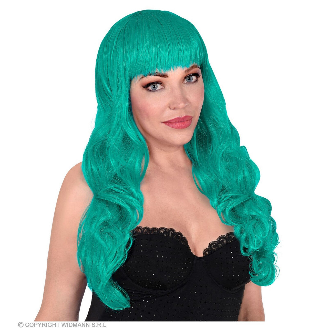 Op deze afbeelding zie je een Accessoires, van het merk Widmann. Pruik Bella Von Puppendorf, Turquoise