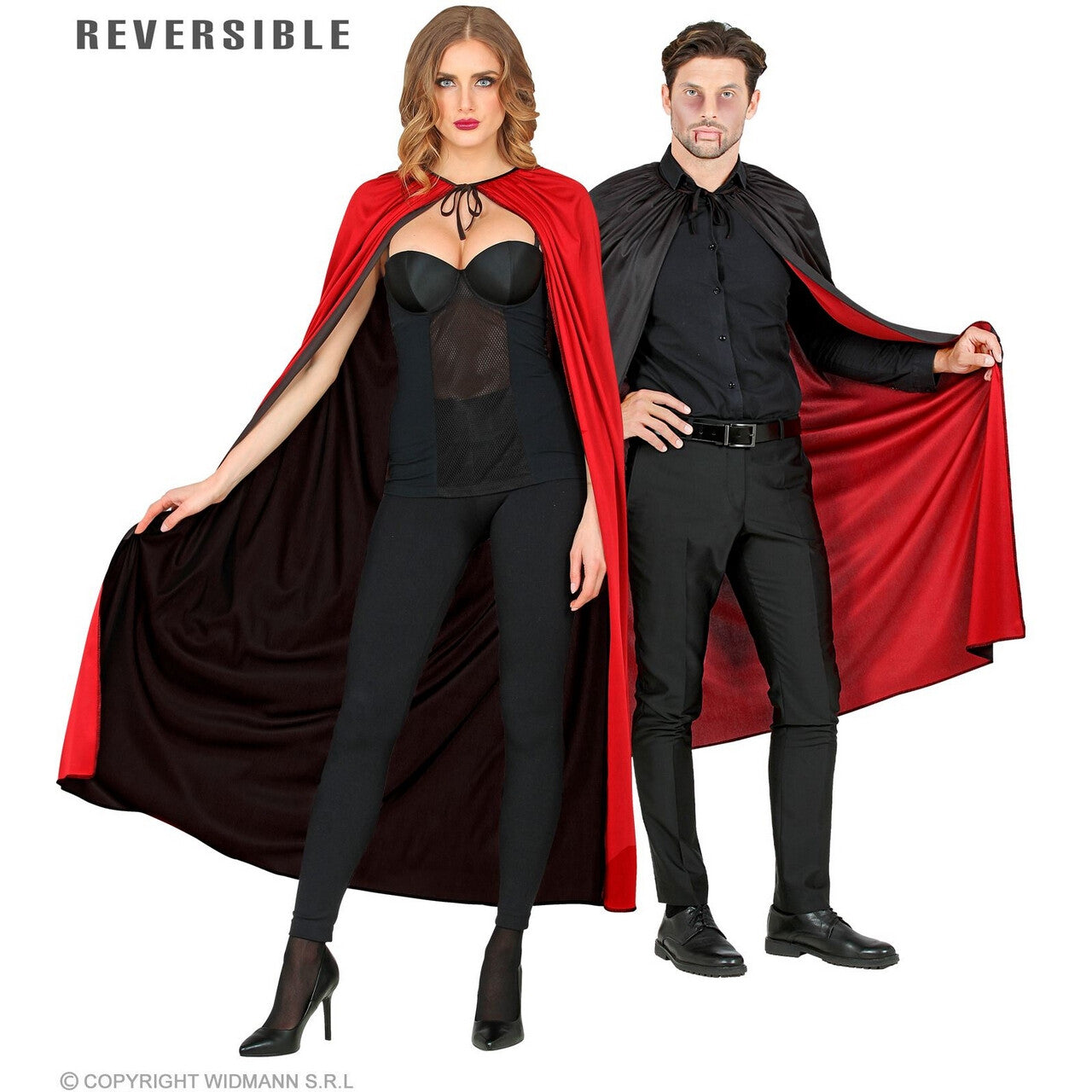 Op deze afbeelding zie je een Kostuums, van het merk Widmann. Omkeerbare Vampier Goochelaar Cape 130cm, Zwart / Rood
