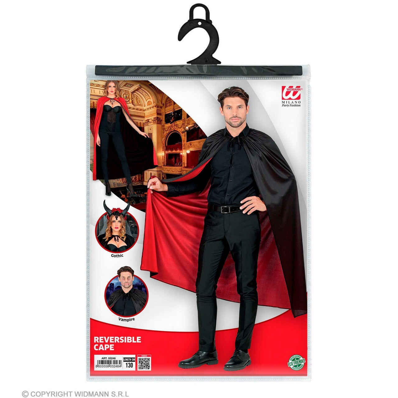 Op deze afbeelding zie je een Kostuums, van het merk Widmann. Omkeerbare Vampier Goochelaar Cape 130cm, Zwart / Rood
