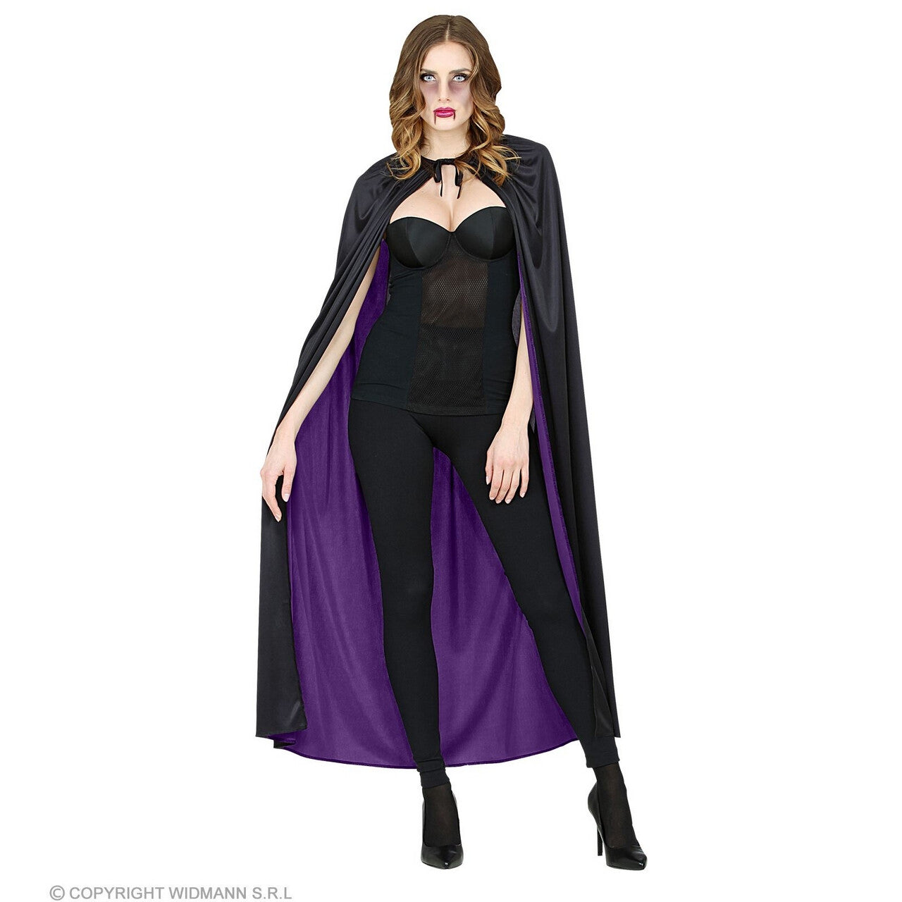 Op deze afbeelding zie je een Kostuums, van het merk Widmann. Omkeerbare Cape Vampier Goochelaar Cape 130cm, Zwart / Paars