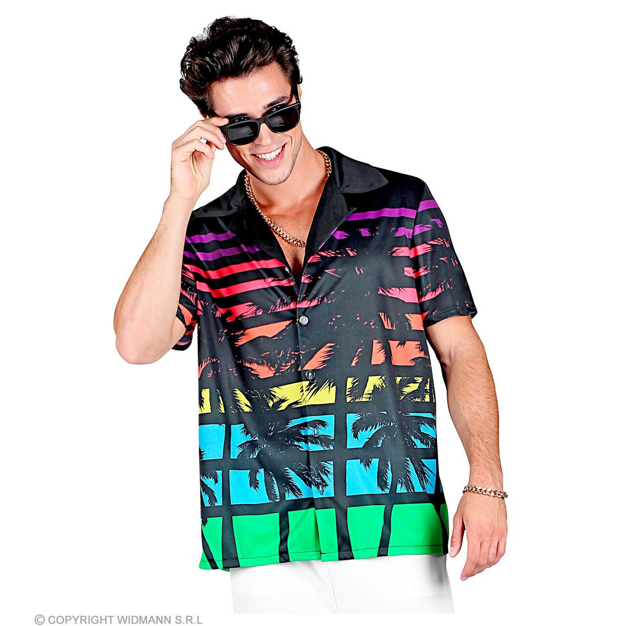 Op deze afbeelding zie je een Kostuums, van het merk Widmann. 80s Miami Palm Shirt Man