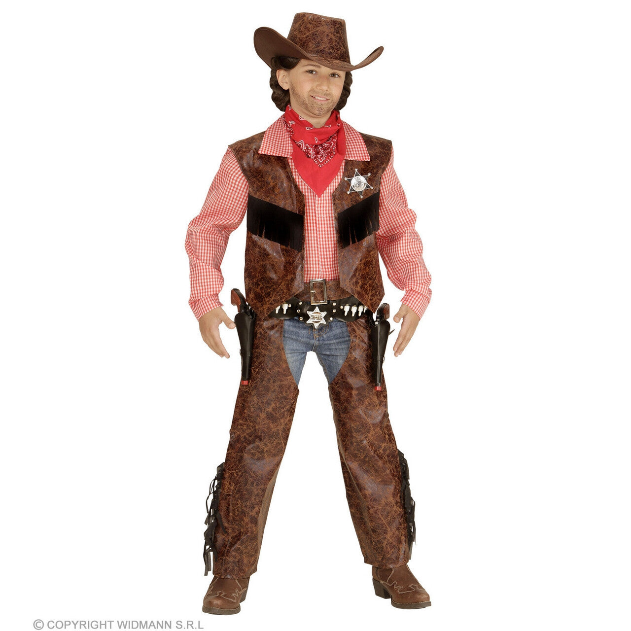 Op deze afbeelding zie je een Kostuums, van het merk Widmann. Cowboy Pistoolgevaarlijke Pieter Jongen Kostuum